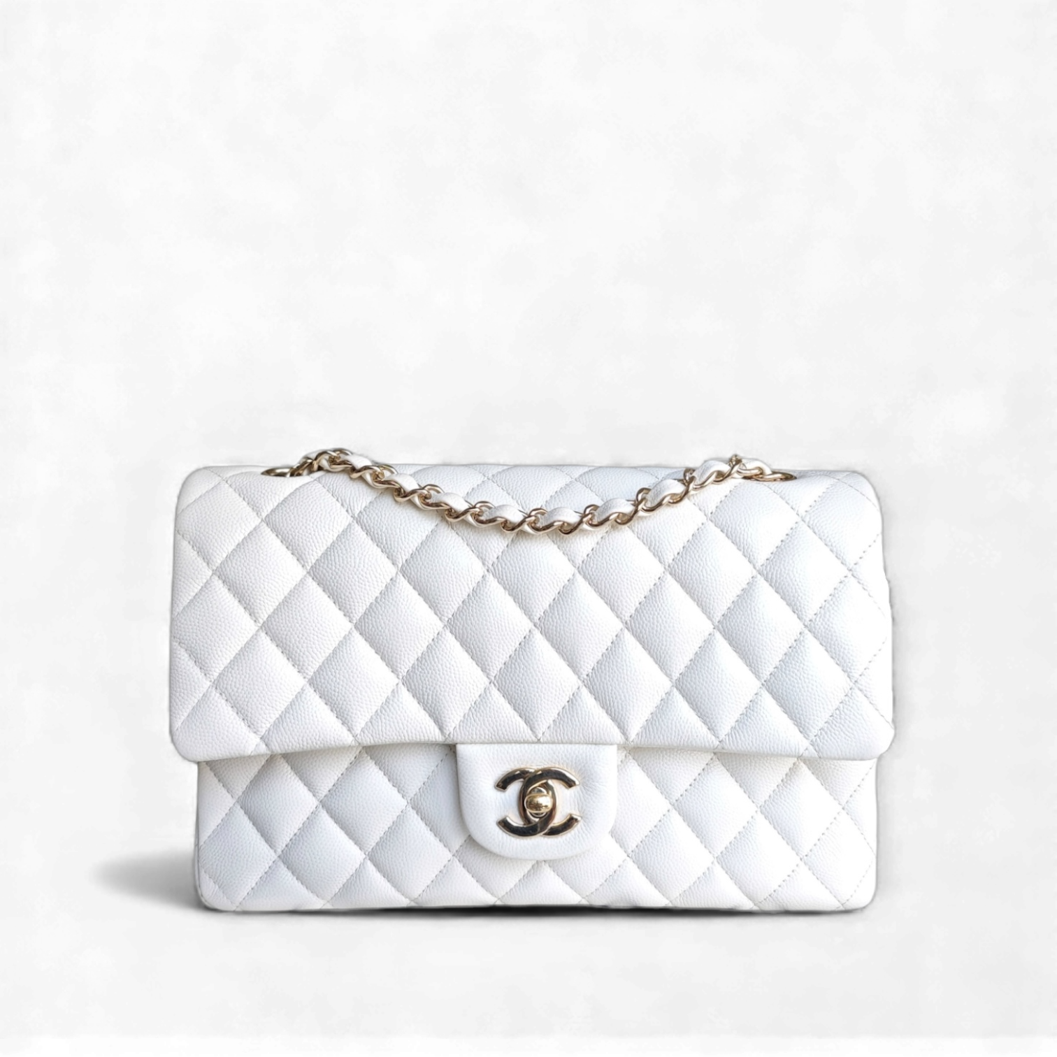 Chanel Classic Flap Medium - 25CM Quilted Caviar White Gold Hardware Series 30