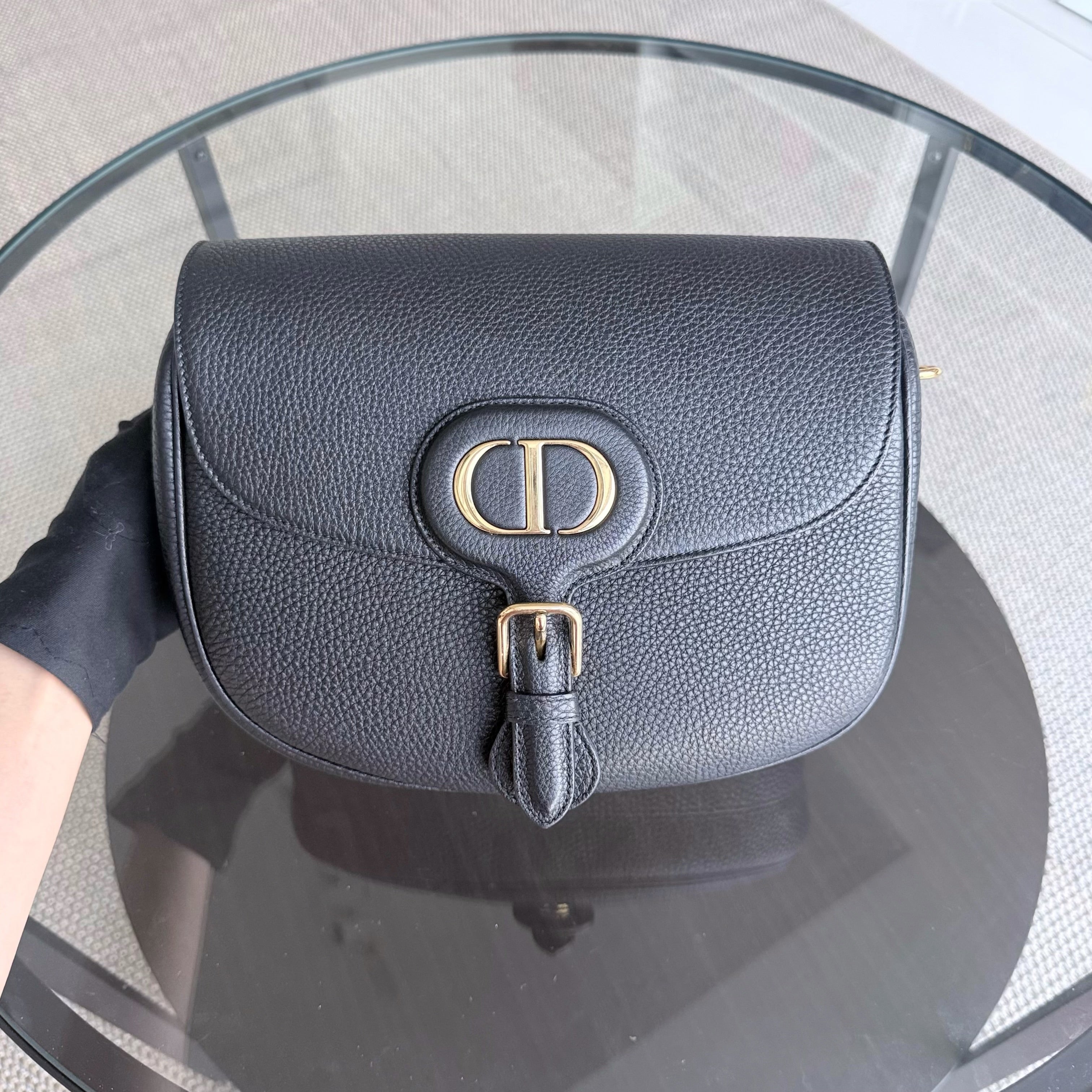 Dior Bobby Large - Caviar Black Golden Hardware With Strap