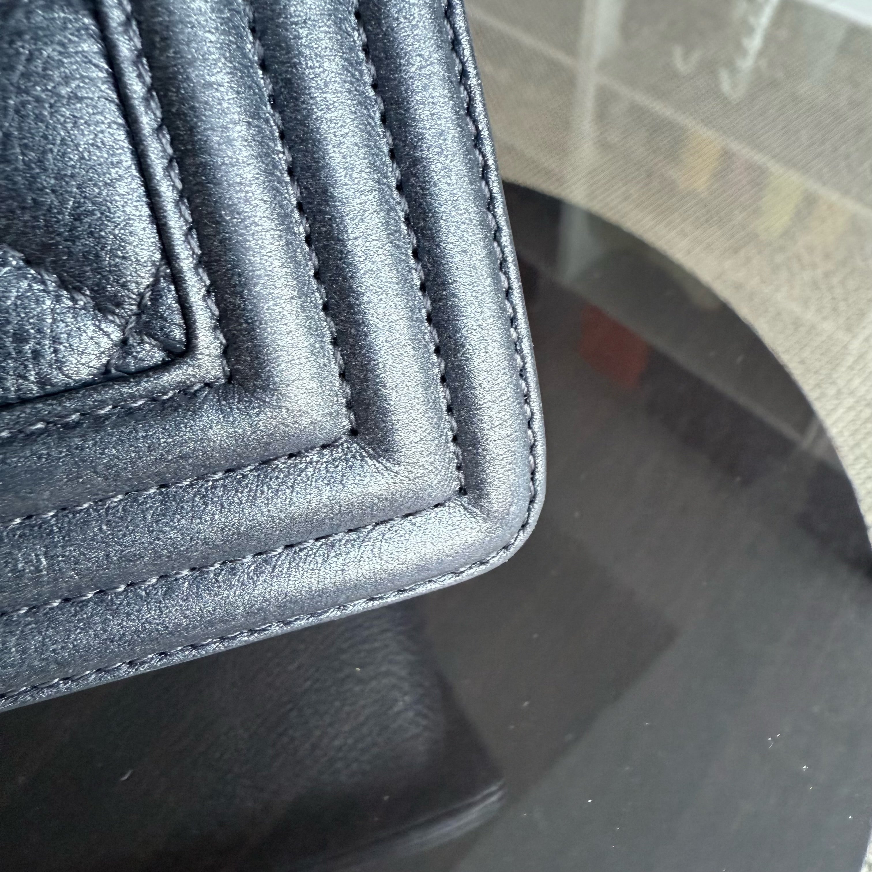 Chanel Boy New Medium - 28CM Quilted Grained Calfskin Dark Gray Ruthenium Gold Hardware Series 20