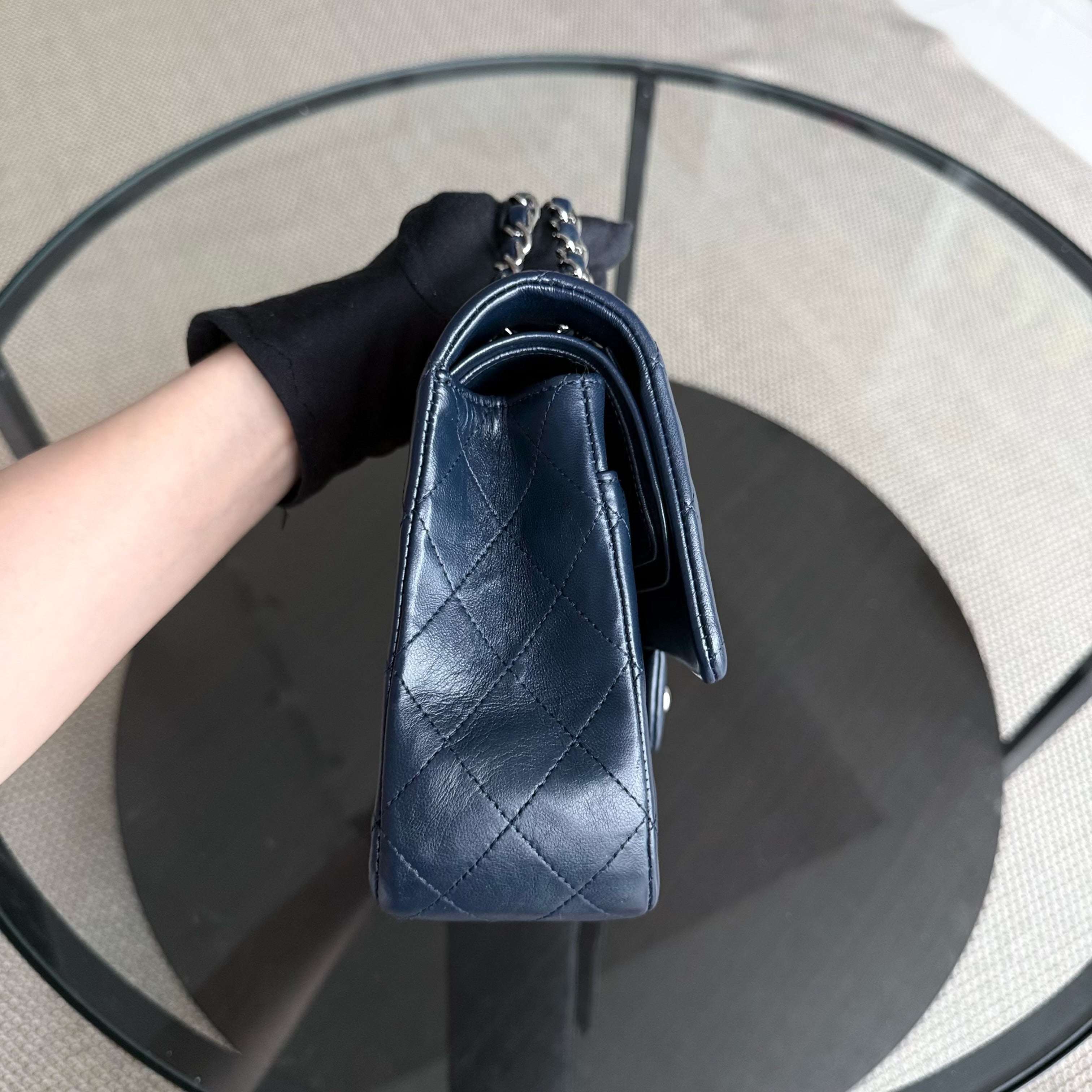 Chanel Classic Flap Medium - 25CM Quilted Lambskin Dark Blue Silver Hardware Series 13