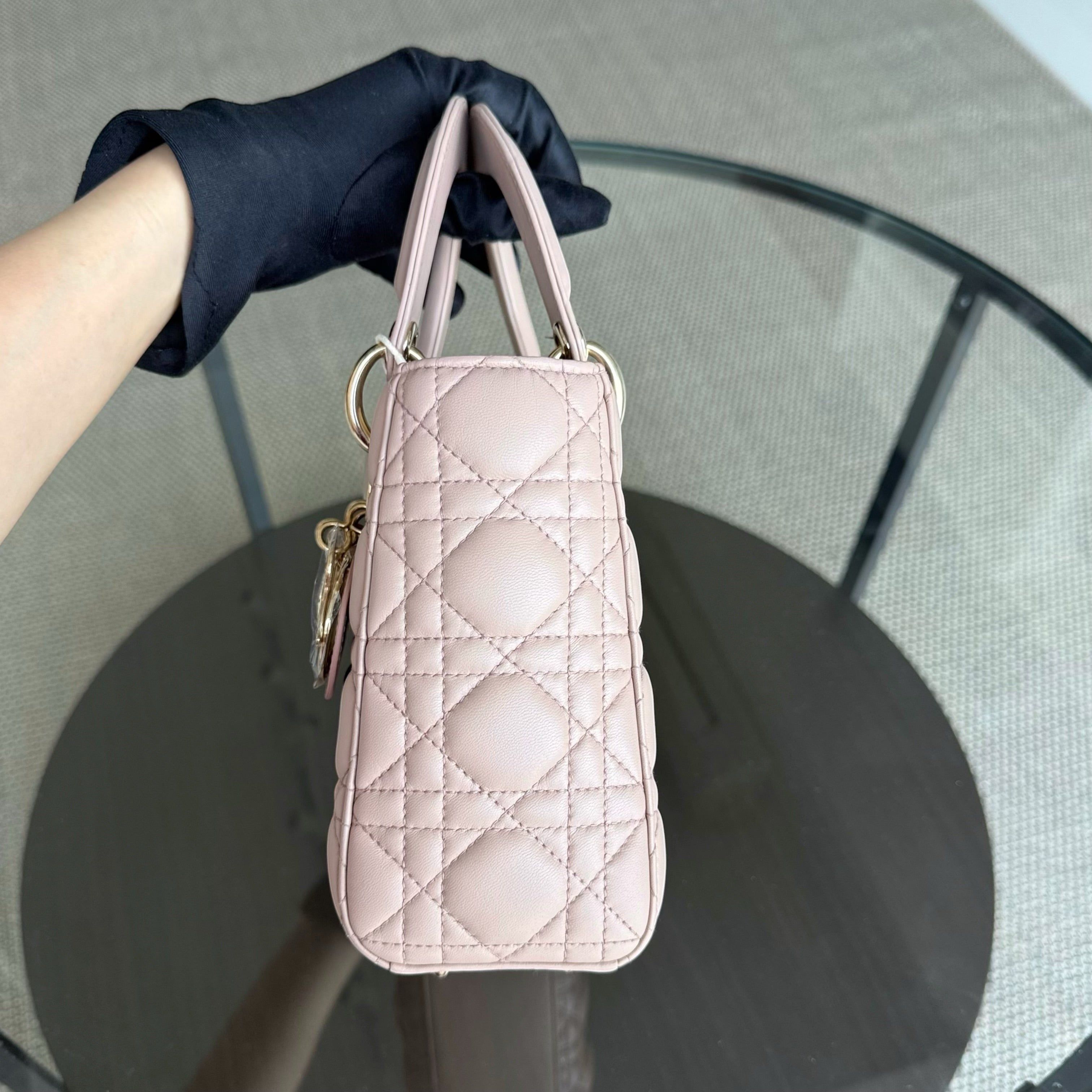 Dior Lady Small Flap - Cannage Lambskin Blush Beige Gold Hardware