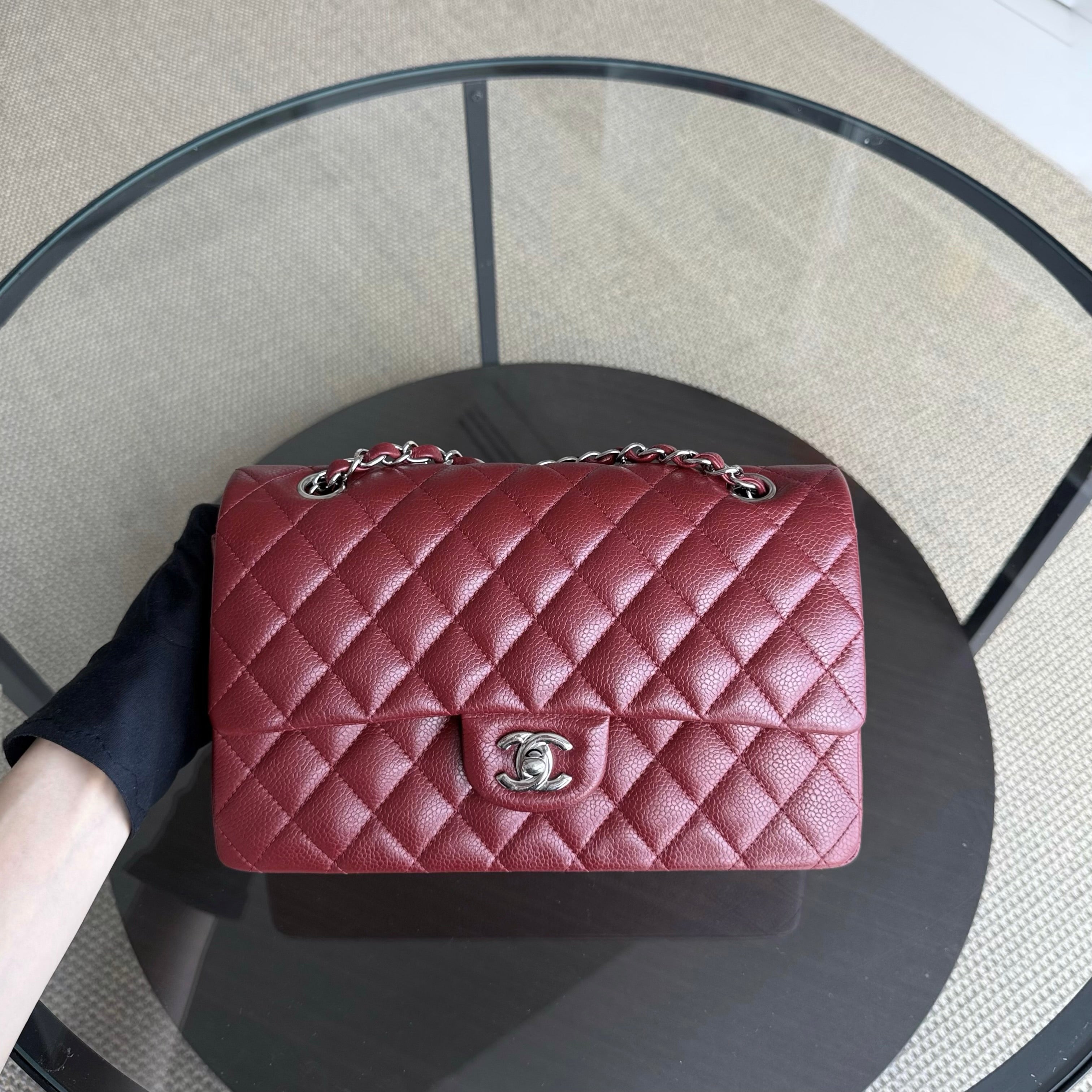 Chanel Classic Flap Medium - Caviar 25CM Quilted Grained Calfskin Burgundy Dark Red Silver Hardware Series 18