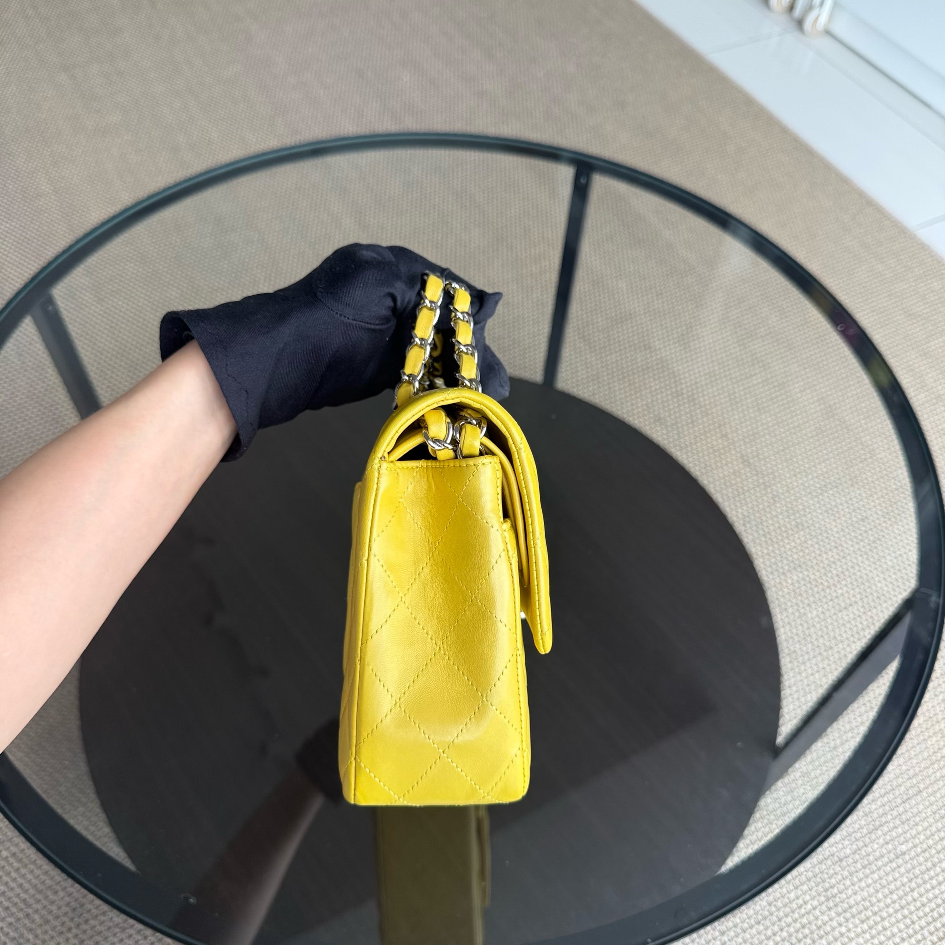 Chanel Classic Flap Medium - 25CM Quilted Lambskin Yellow Silver Hardware Series 13