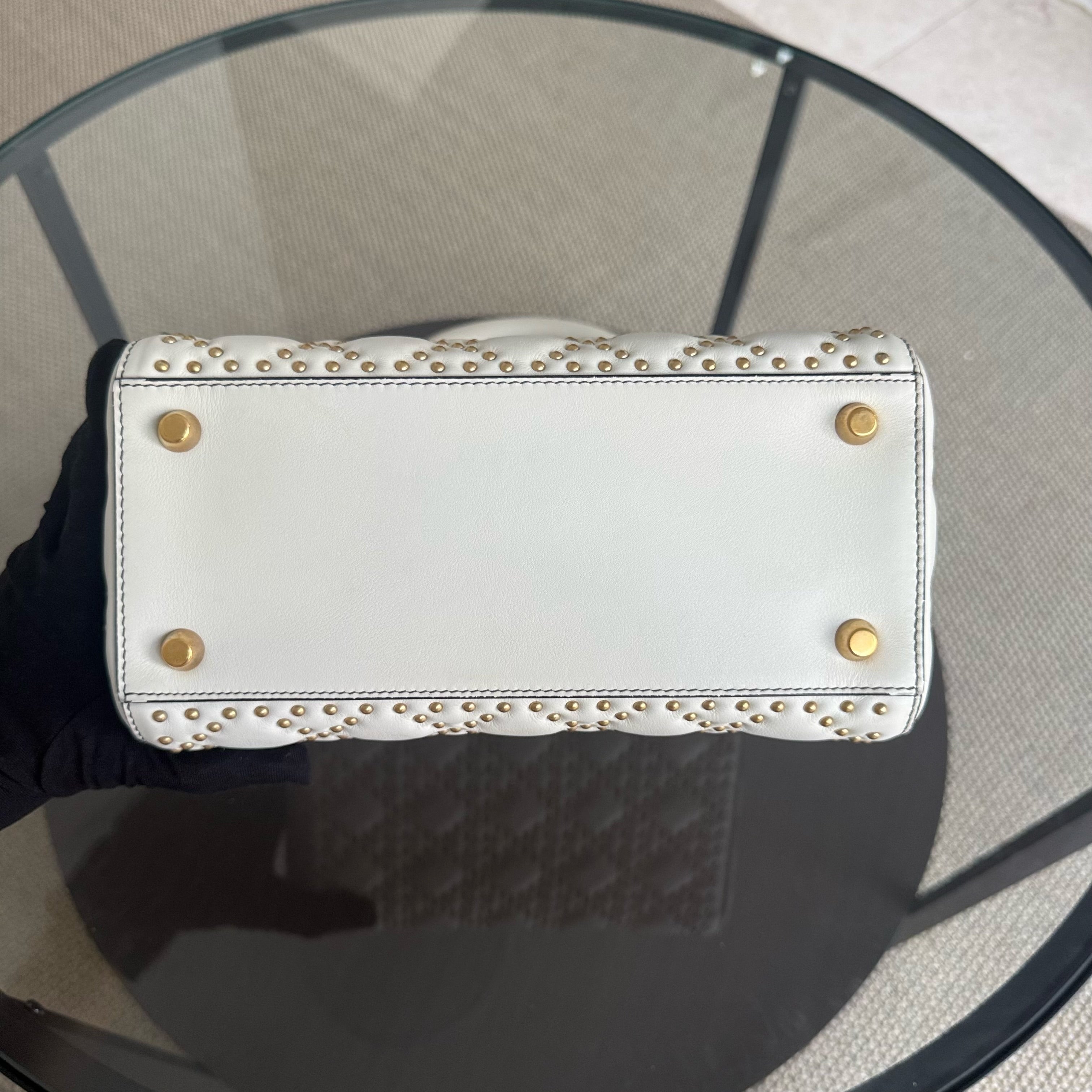 Dior Lady Medium Flap - Studded Cannage Calfskin White Gold Hardware