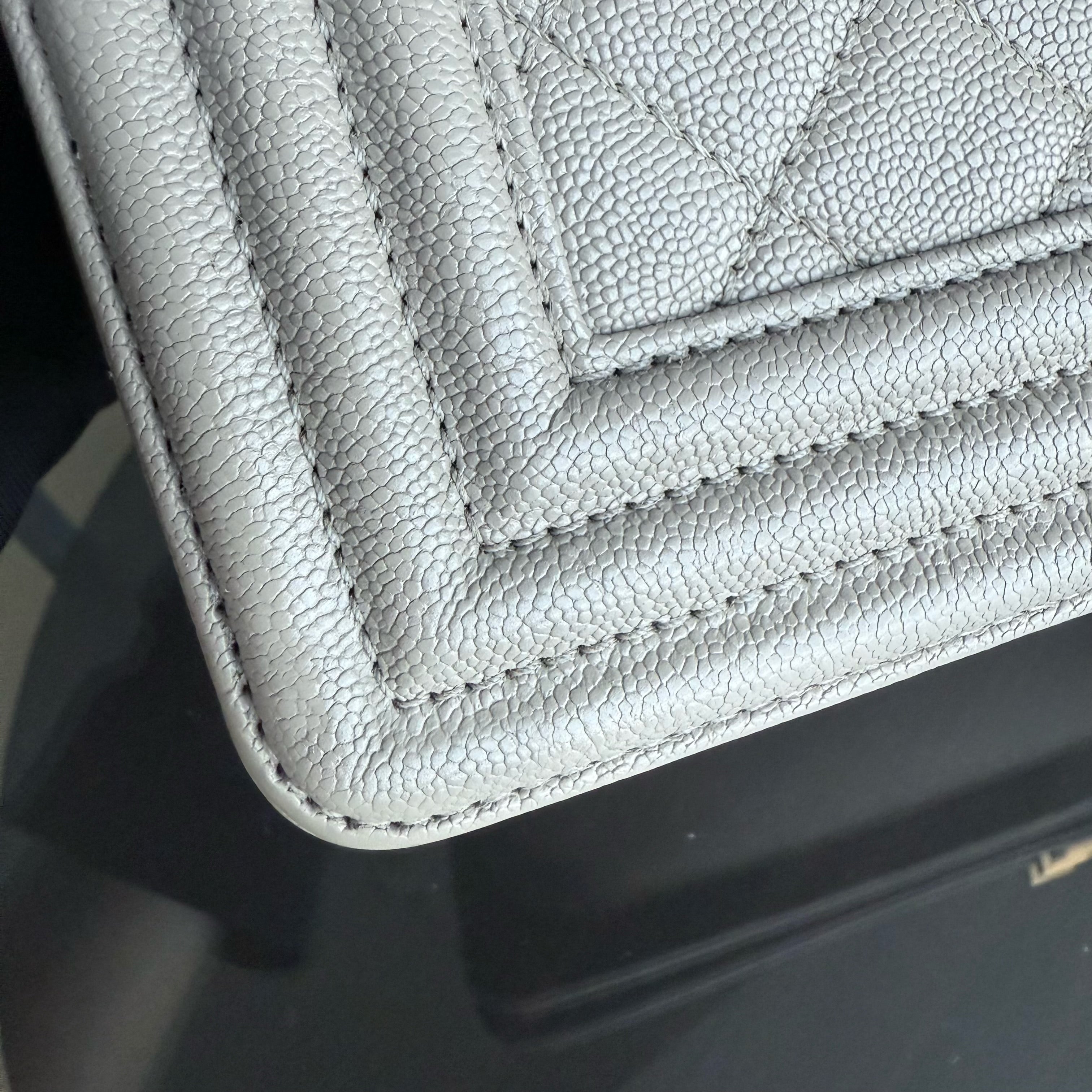 Chanel Boy Medium - Caviar 25CM Quilted Grained Calfskin Grey Gray Gold Hardware Series  27