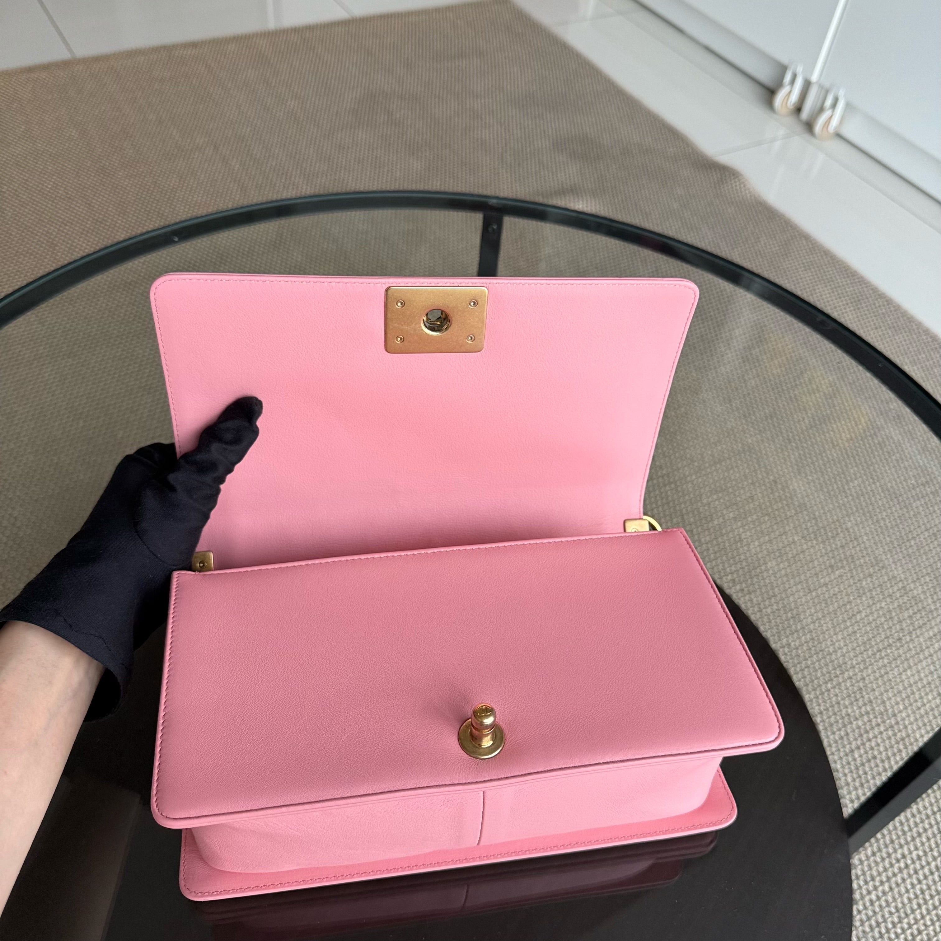 Chanel Boy Medium - 25CM Quilted Calfskin Pink Gold Hardware Series 27