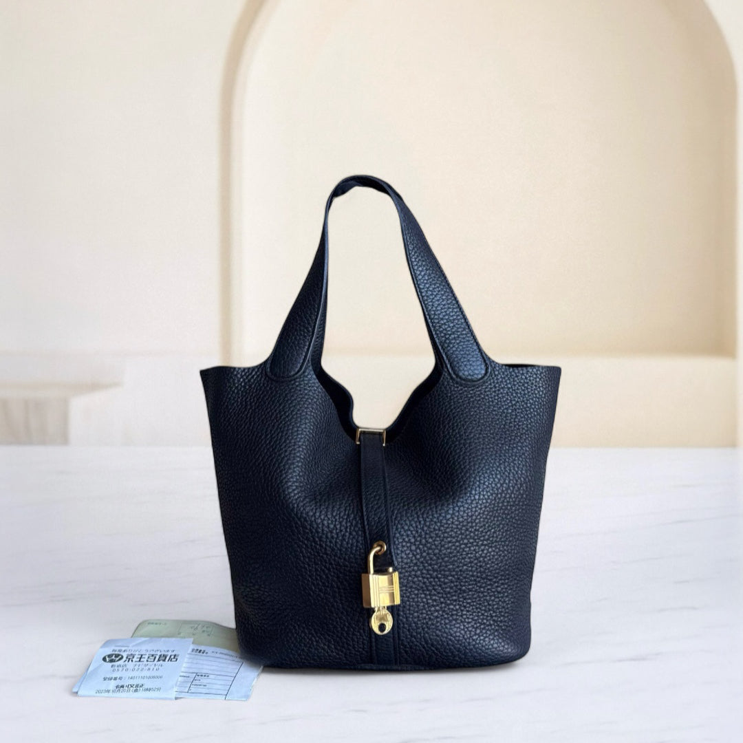 Hermes Picotin 22 - Noir Clemence Golden Hardware