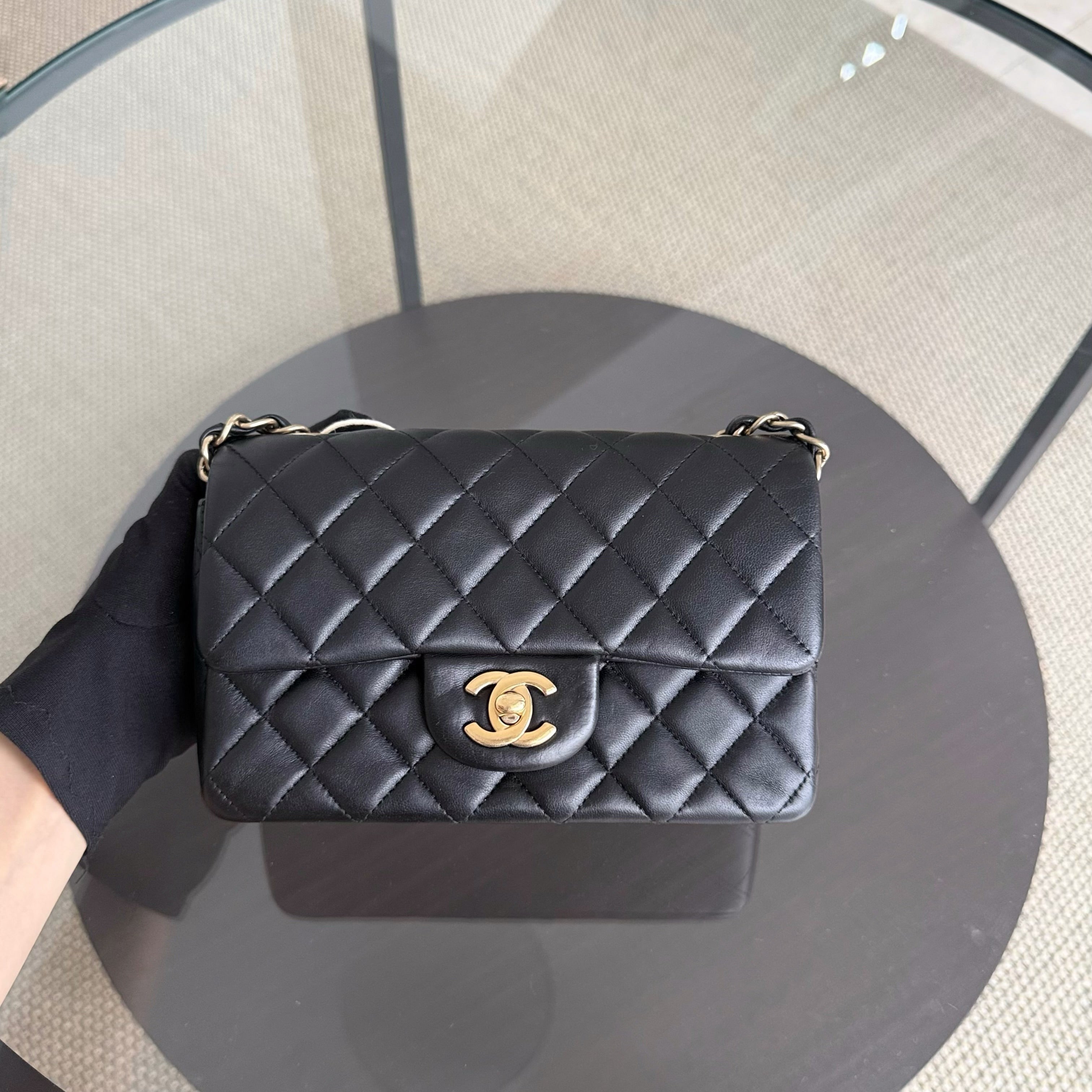 Chanel Mini Rectangle Classic Flap - 20CM Lamskin Quilted Black Gold Hardware Series 20