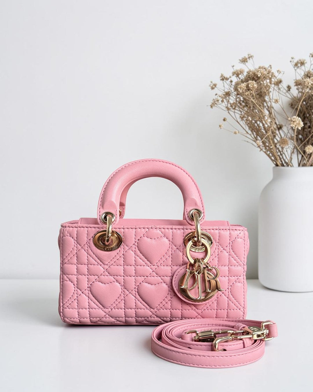 Dior D-Joy Mini - 17CM Lambskin Pink Gold Hardware