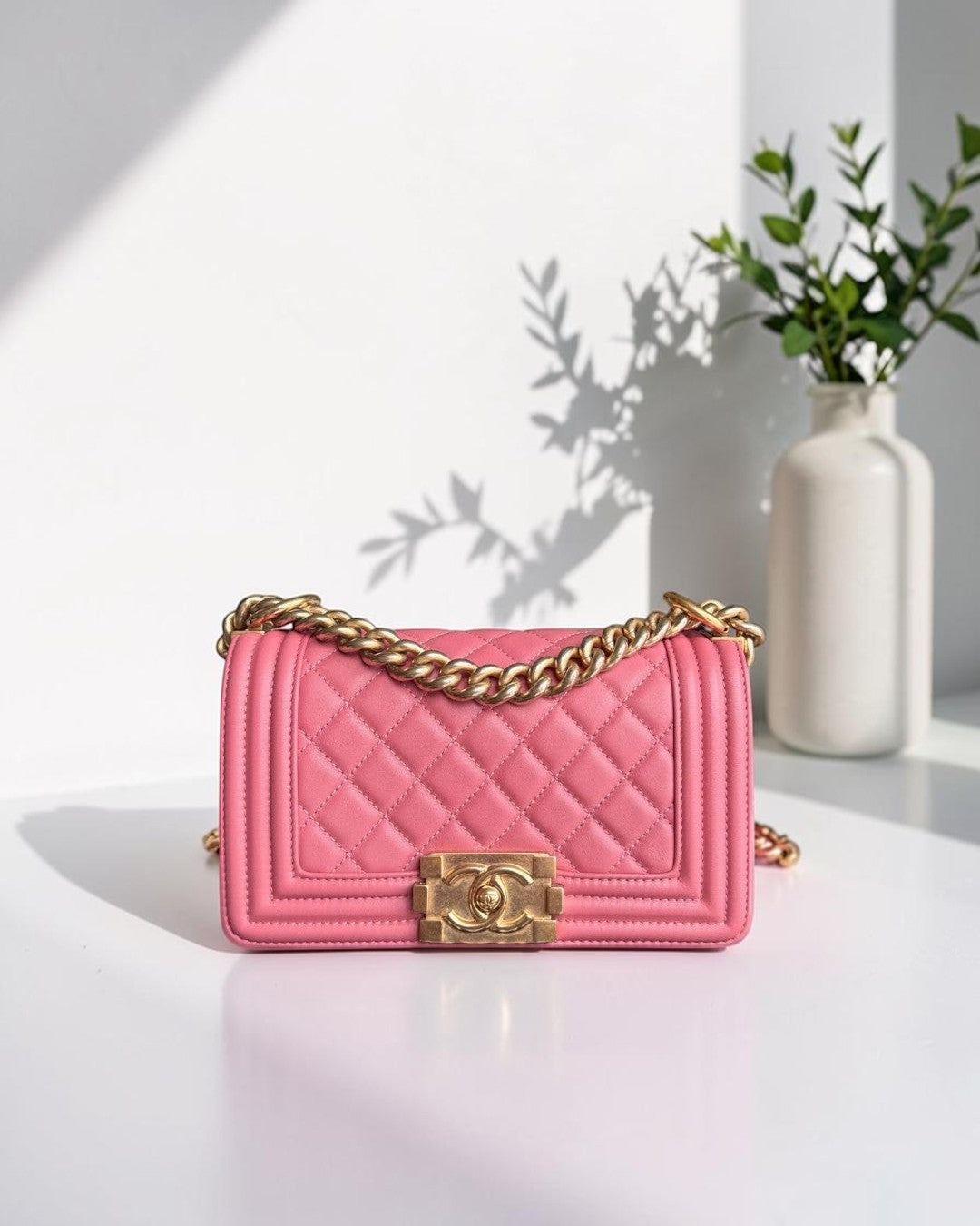 Chanel Boy Small - 20CM Quilted Calfskin Pink Gold Hardware Series 28
