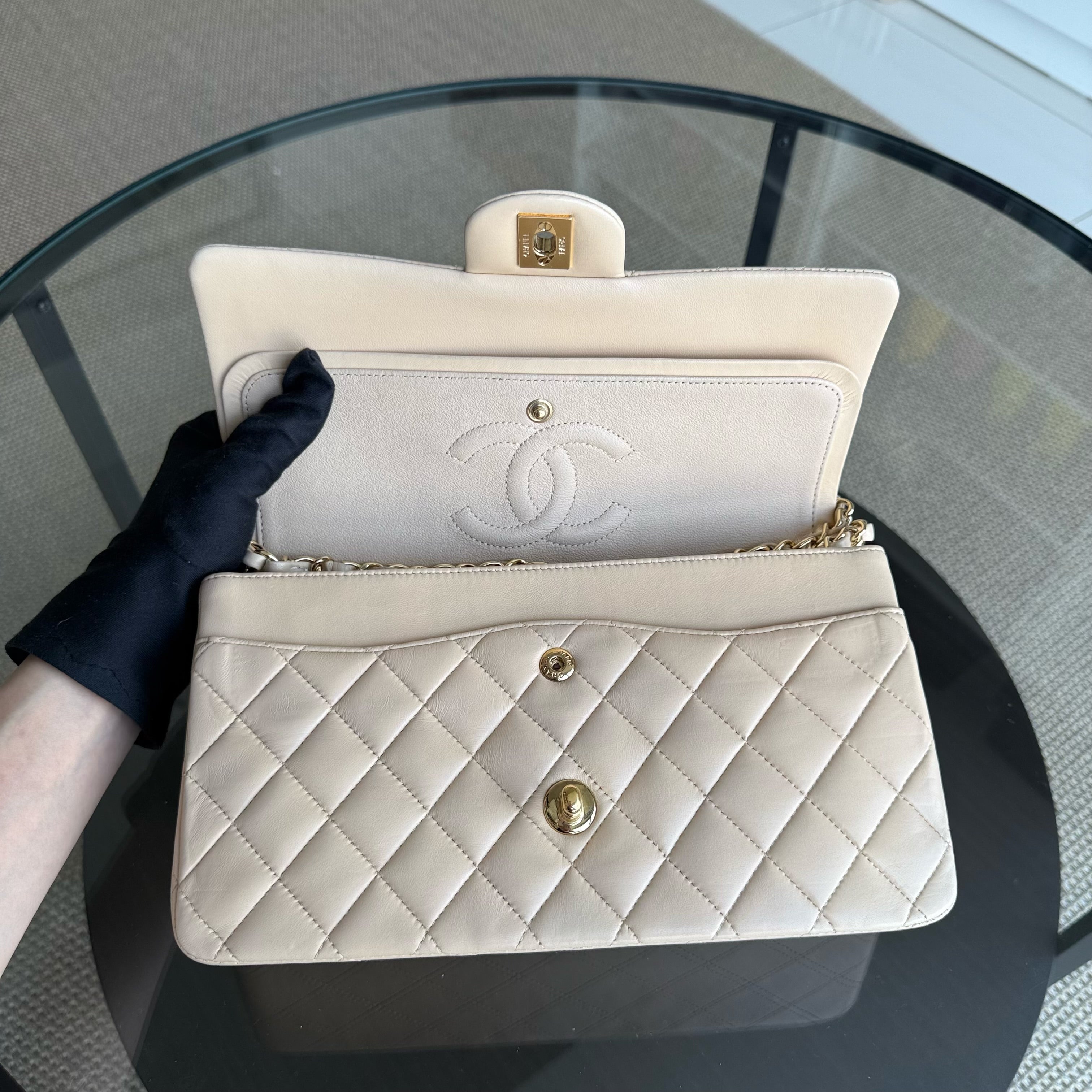 Chanel Classic Flap Medium - 25CM Quilted Lambskin Beige Gold Hardware Series 13