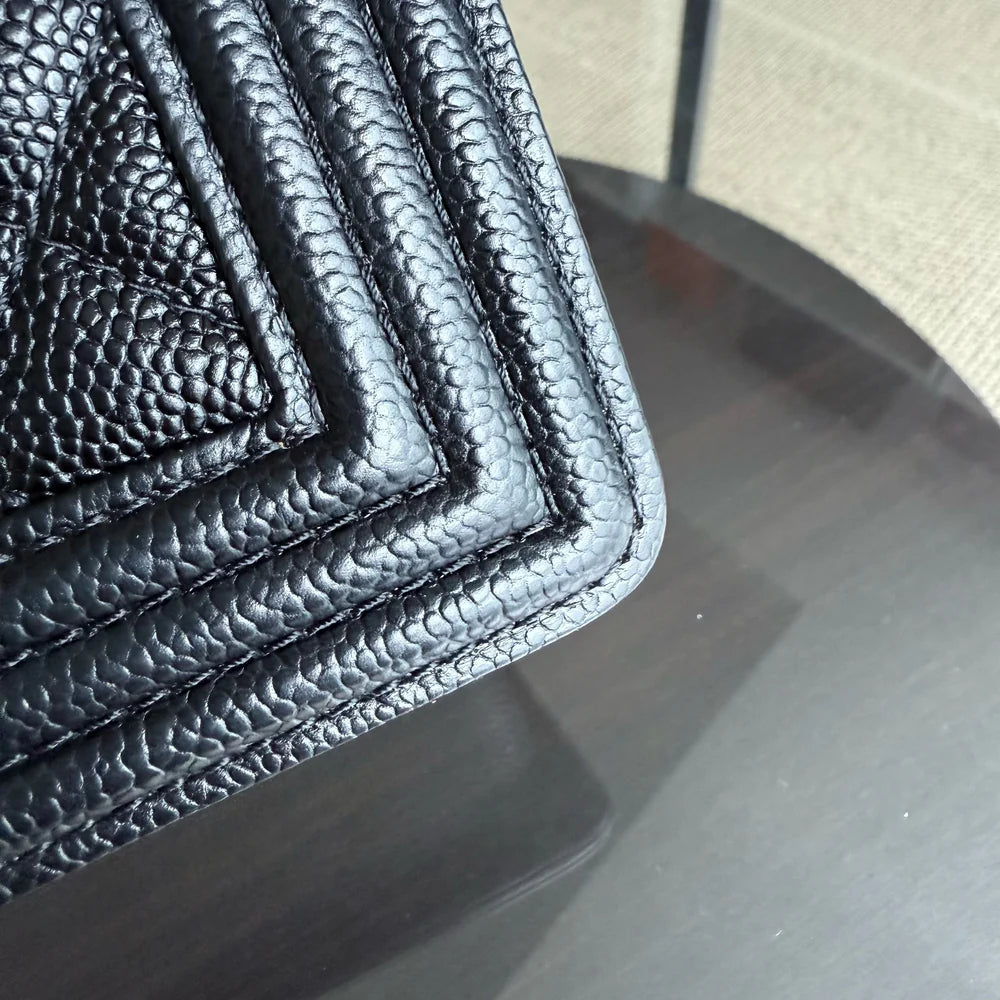 Chanel Boy Medium - Caviar 25CM Quilted Grained Calfskin Black Gold Hardware Series 19
