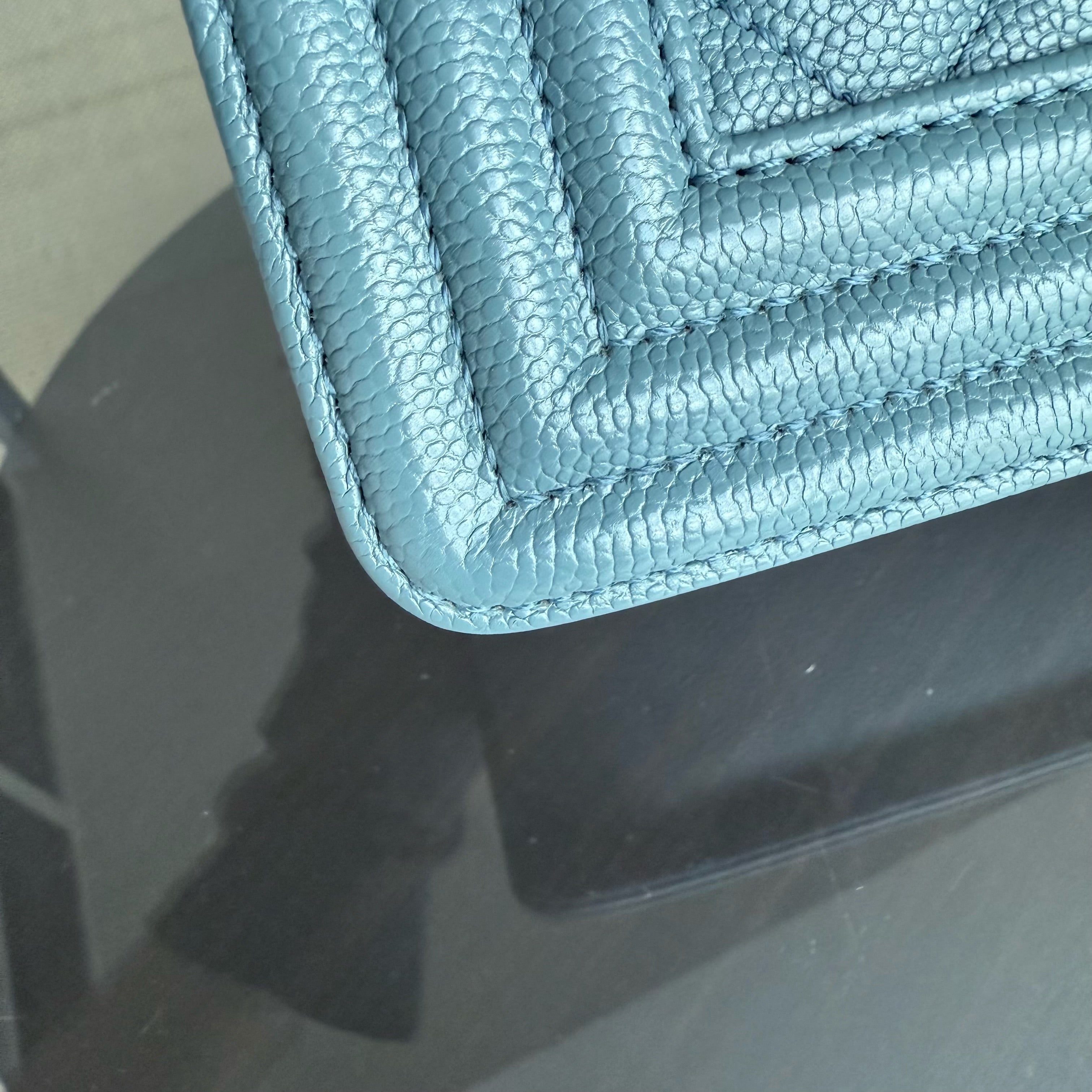 Chanel Boy Medium - Caviar 25CM Quilted Blue Gold Hardware 25