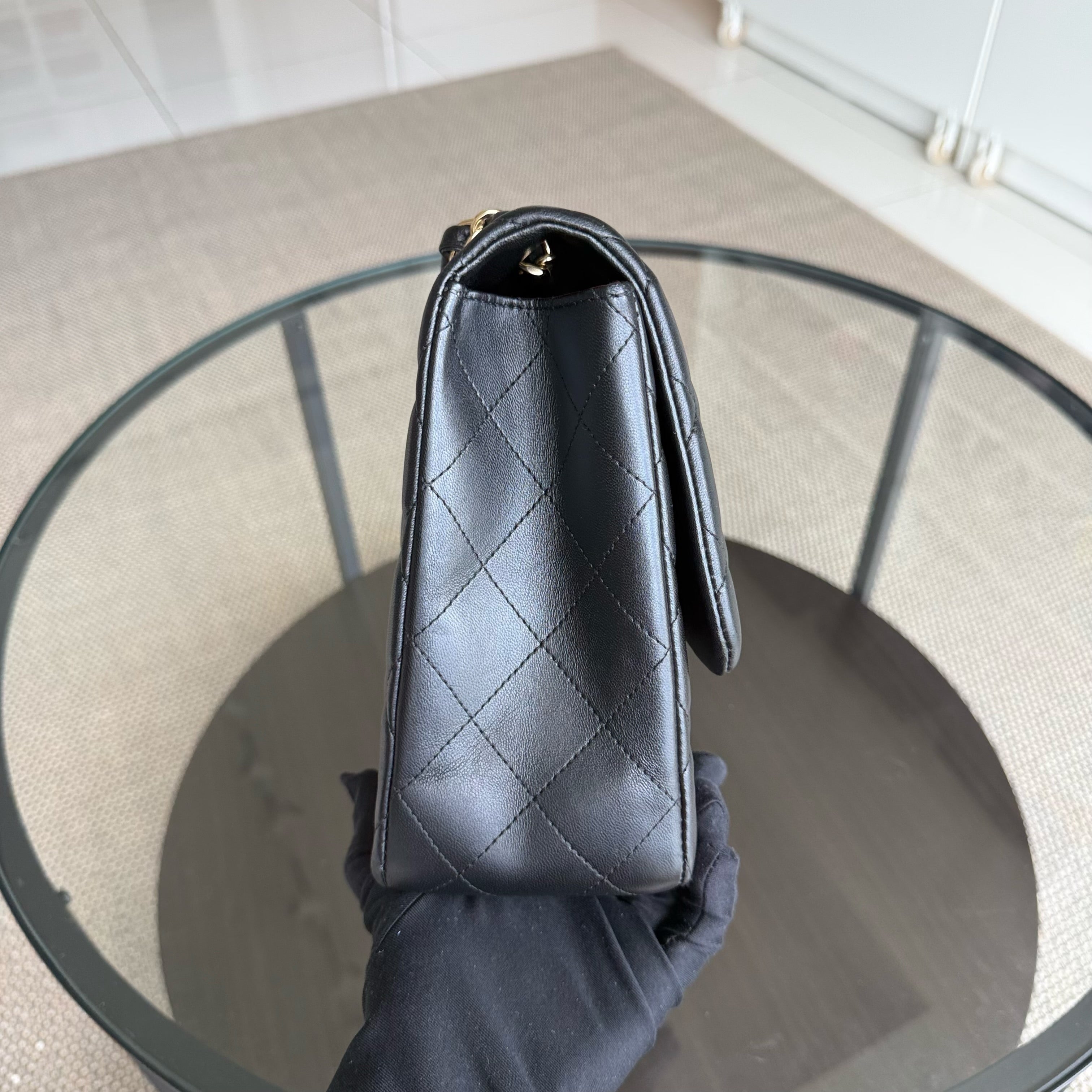 Chanel Classic Flap Jumbo - 30CM Single Flap Quilted Lambskin Black Gold Hardware Series 14