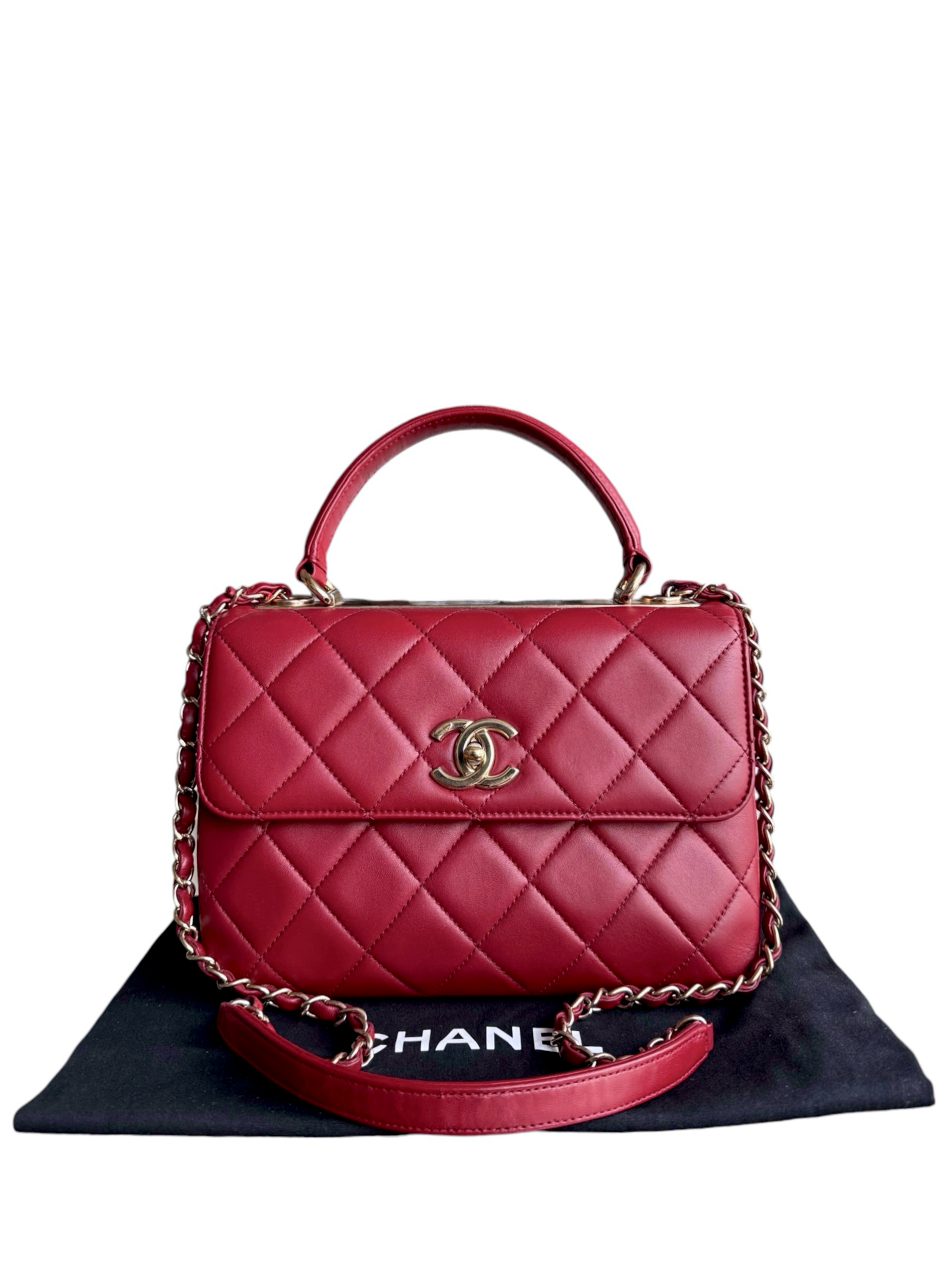 Chanel Trendy CC Small - Cannage Lambskin Dark Red Gold Hardware Series 24
