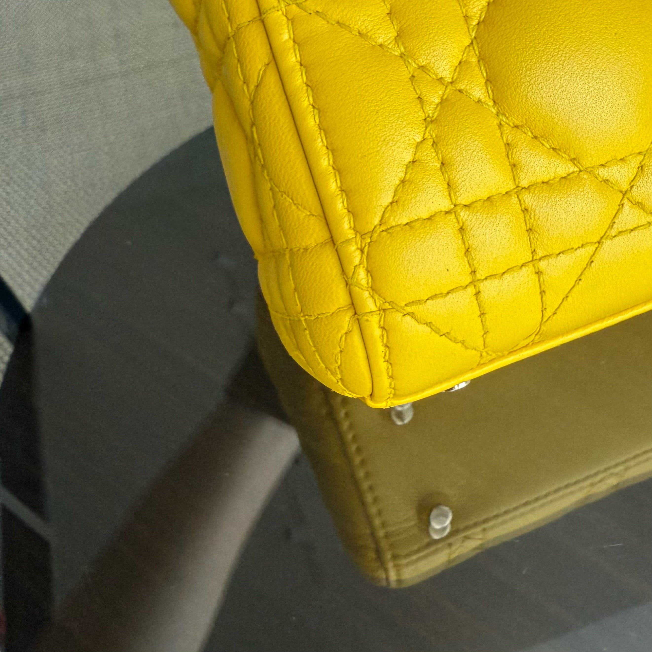 Dior Lady Mini - Cannage Lambskin Yellow Silver Hardware Adjustable Strap