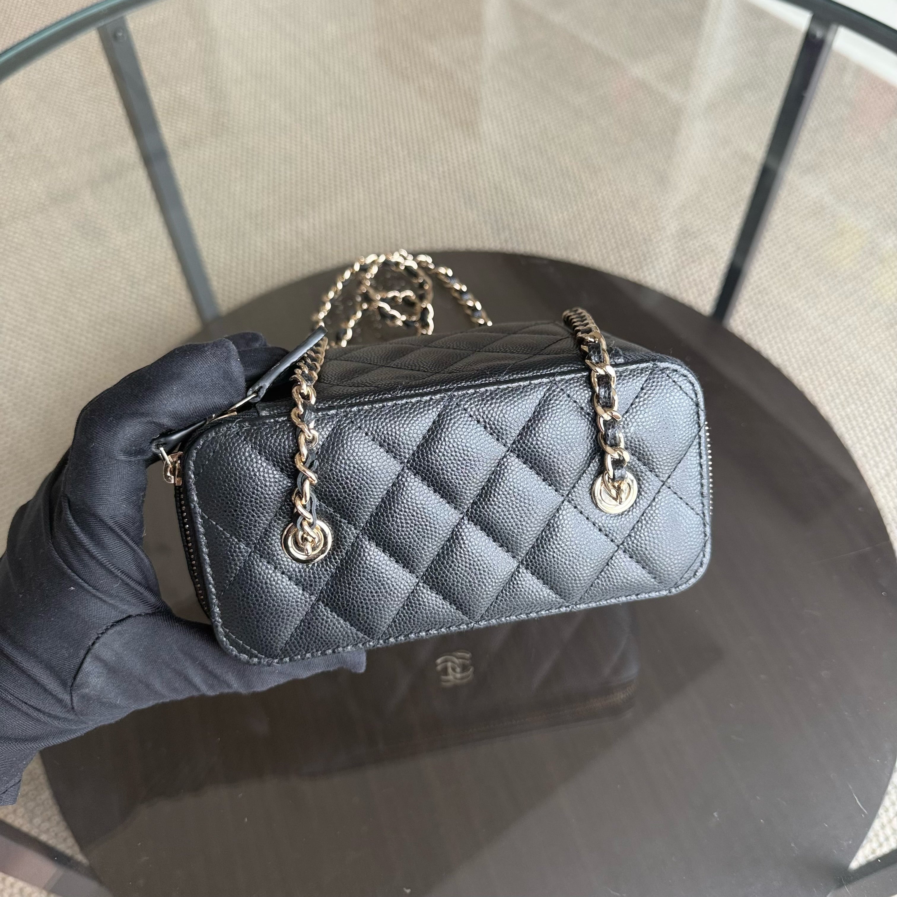 Chanel Long Vanity Classic Quilted Caviar Small Black LGHW Series 31