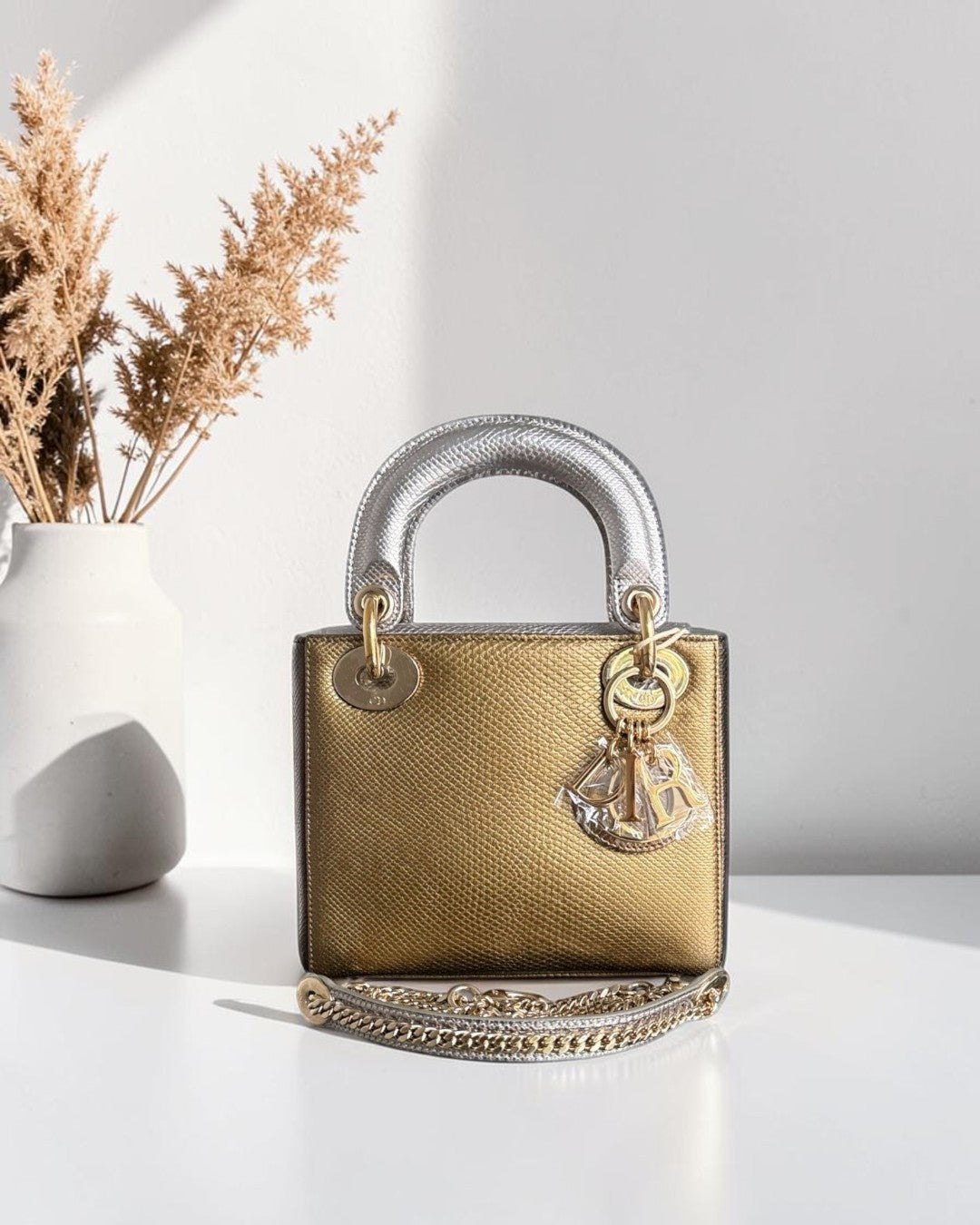 Dior Lady Mini - Exotic Lizard Two Tone Gold Hardware