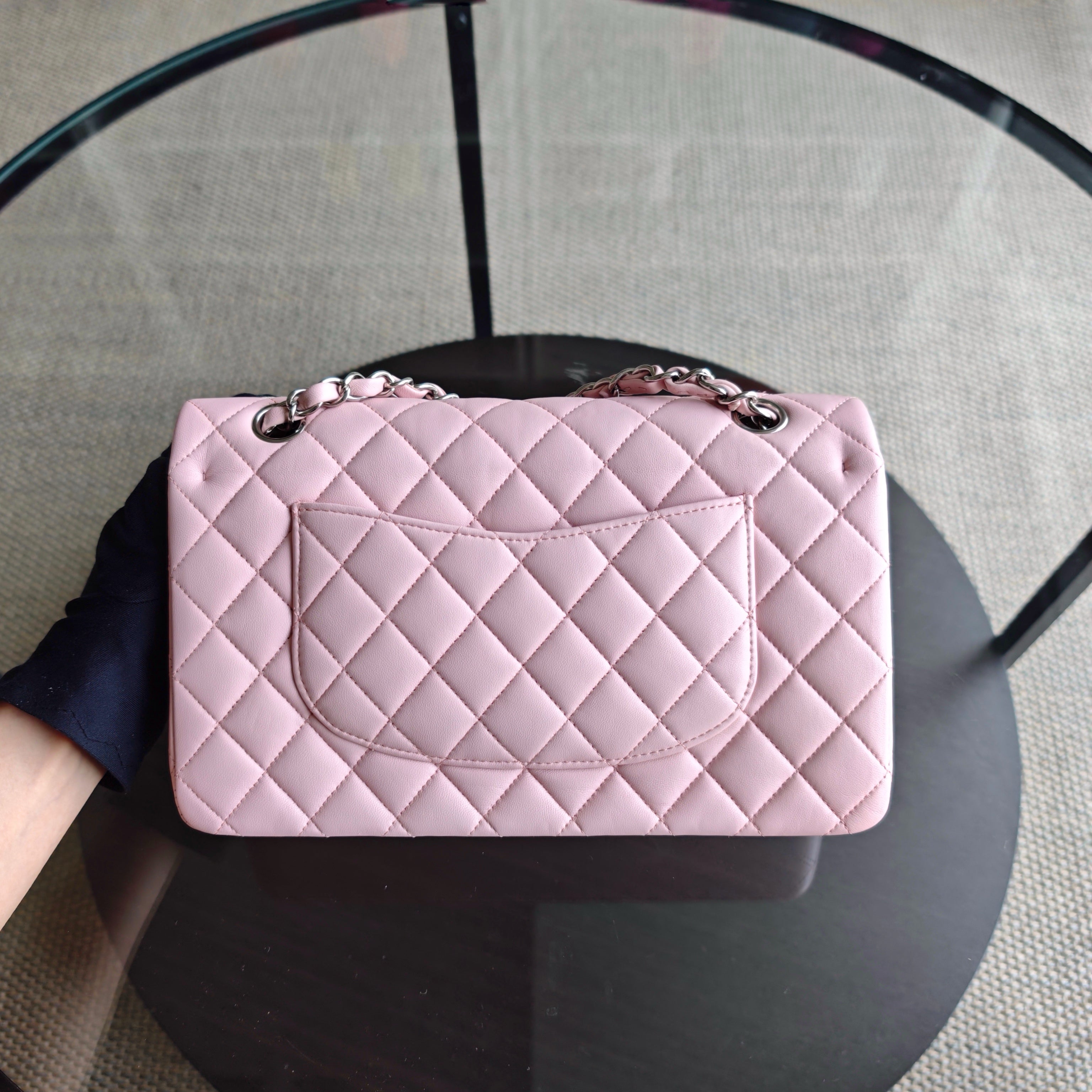 Chanel Classic Flap Medium - 25CM Quilted Lambskin Light Sakura Pink Silver Hardware Series 22