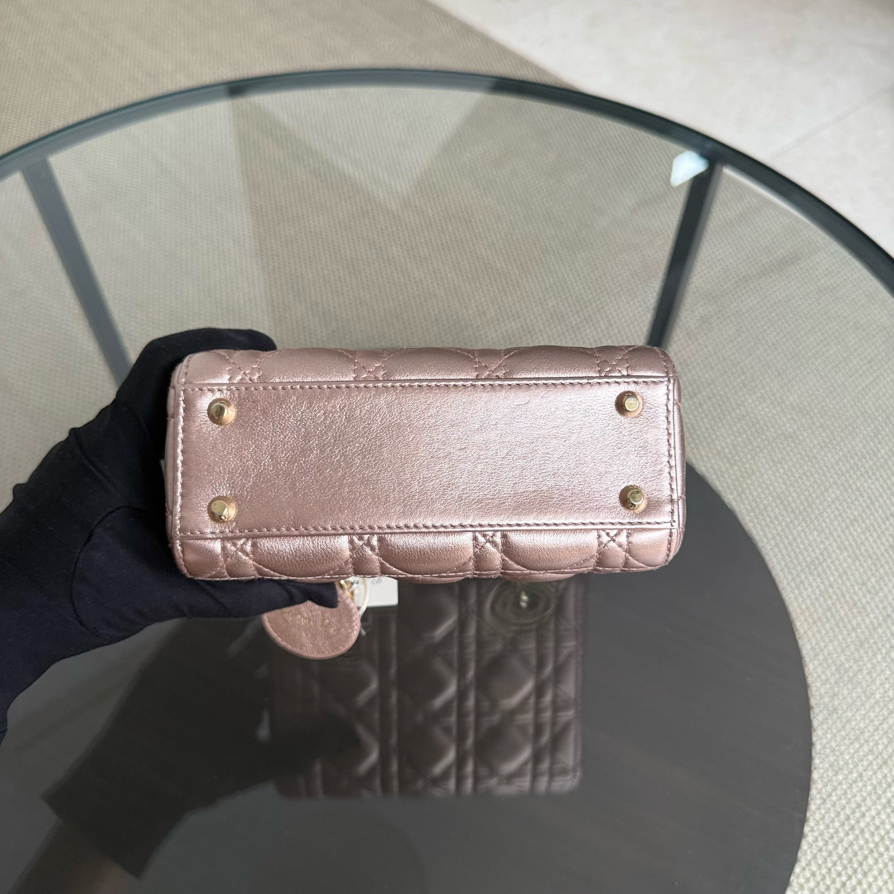 Dior Lady Mini - Cannage Rose Calfskin Gold Hardware Chain Strap