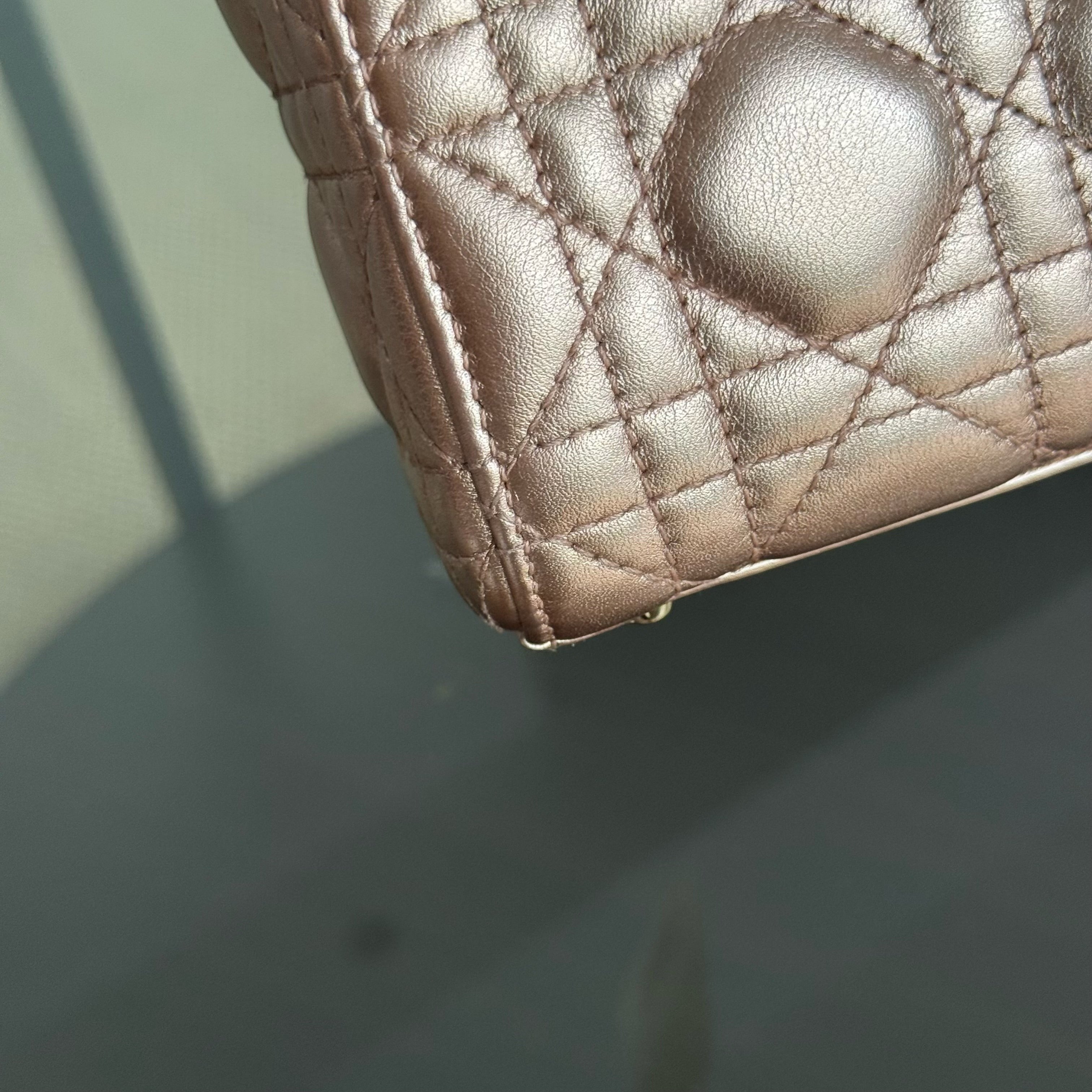 Dior Lady Mini - Cannage Rose Calfskin Gold Hardware Chain Strap