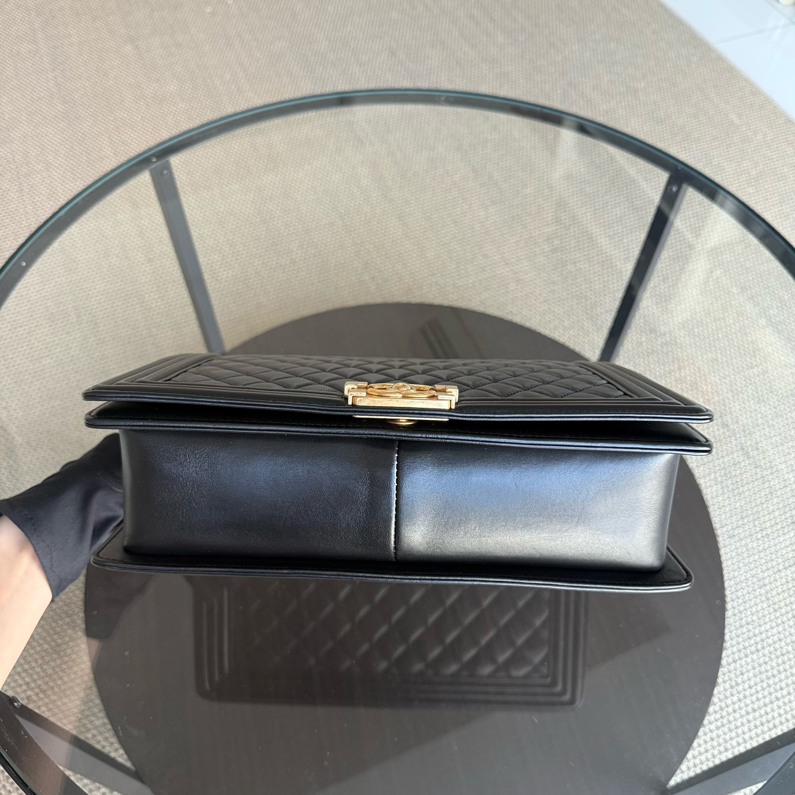 Chanel Boy Large - 30CM Quilted Lambskin Large Black Gold Hardware Series 21