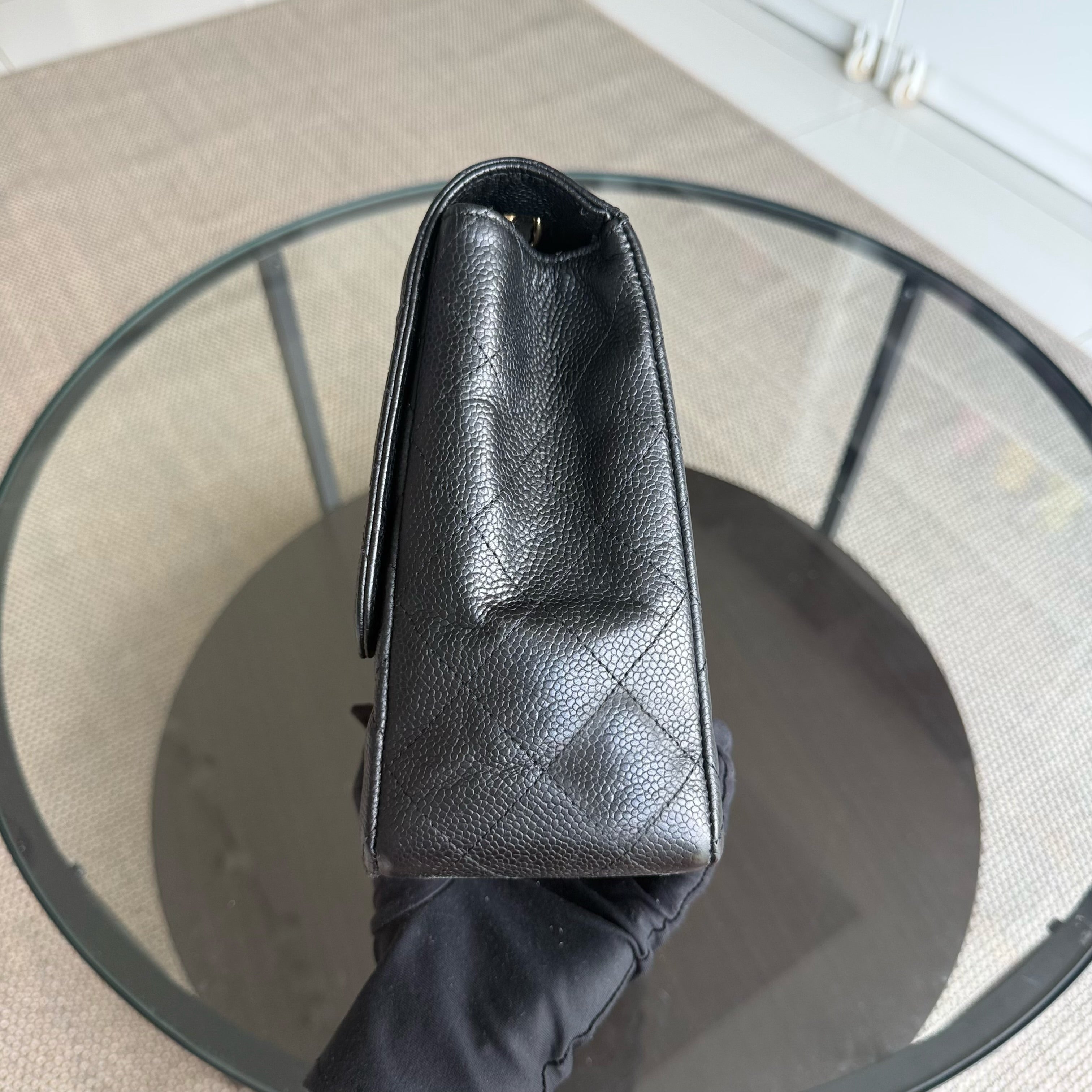 Chanel Classic Flap Jumbo - Caviar 30CM Single Flap Quilted Black Gold Hardware Series 13