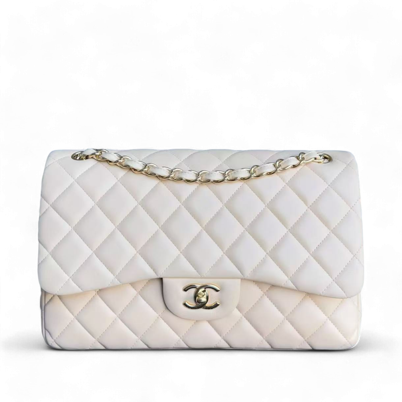 Chanel Classic Flap Jumbo - Double Flap Quilted Lambskin Beige Gold Hardware Series 16