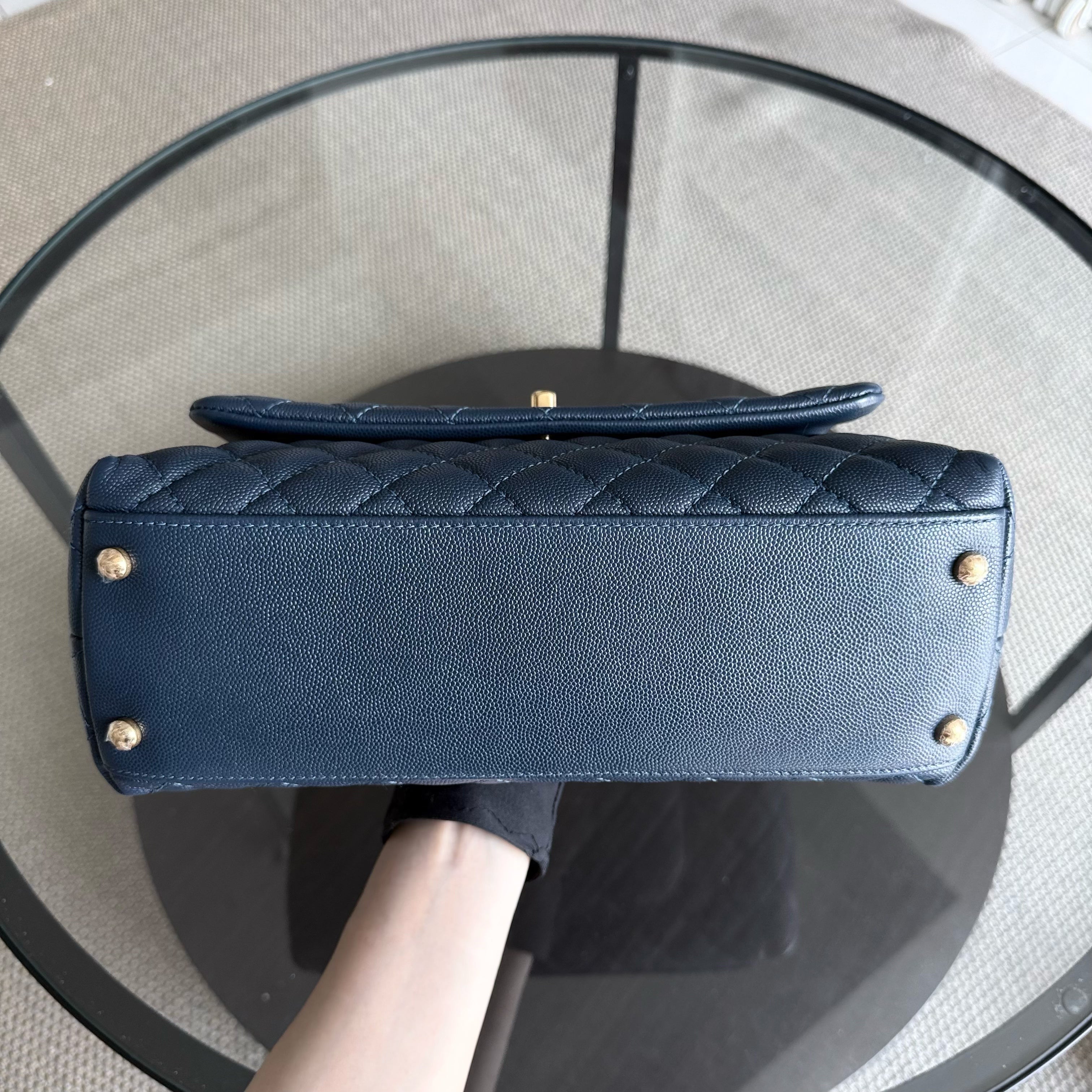 Chanel Coco Handle Medium - Caviar 29CM Quilted Dark Blue Gold Hardware Series 25