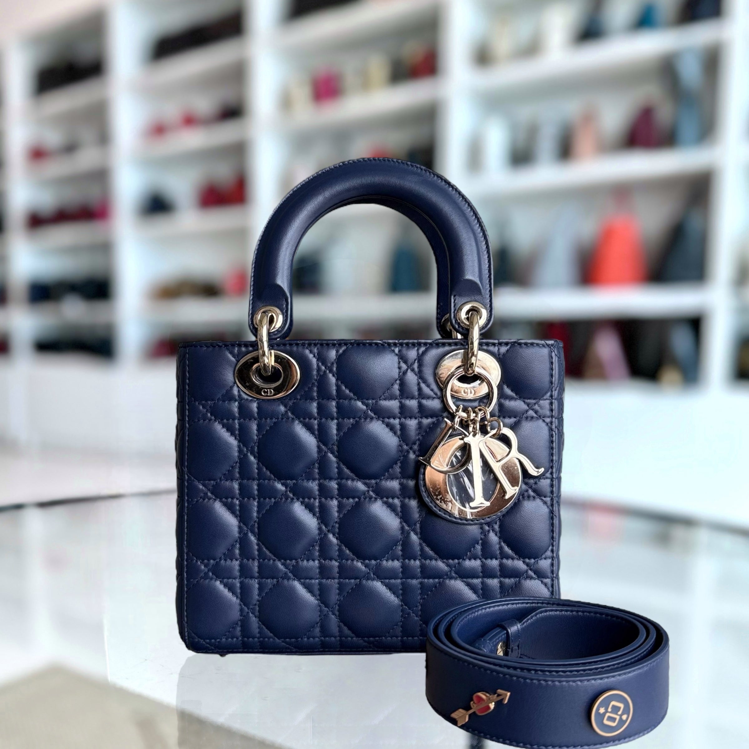 Dior Lady Small - Cannage Lambskin Dark Blue Gold Hardware