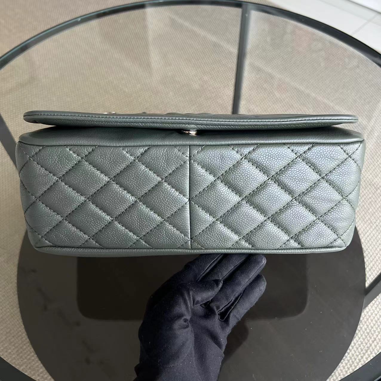 Caviar Seasonal Timeless CC Flap Green Silver Hardware Series 15