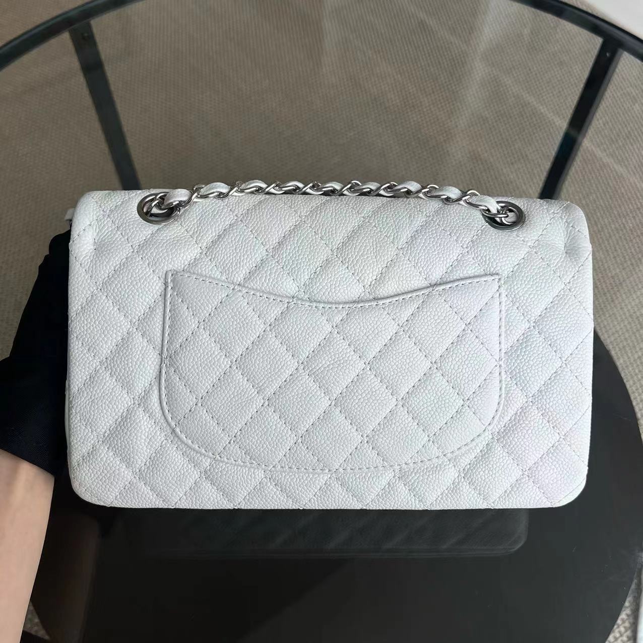 Chanel Classic Flap Caviar Calfskin White Silver Hardware Series 12