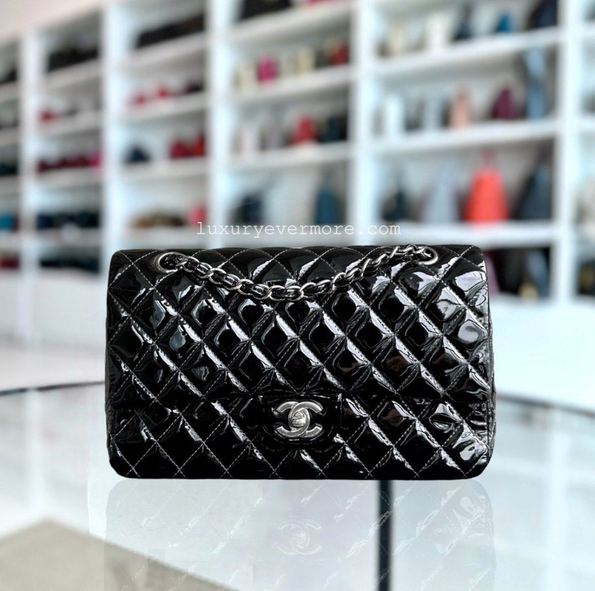 *Recolor* Medium Quilted Patent Leather Black Silver Hardware Series 17