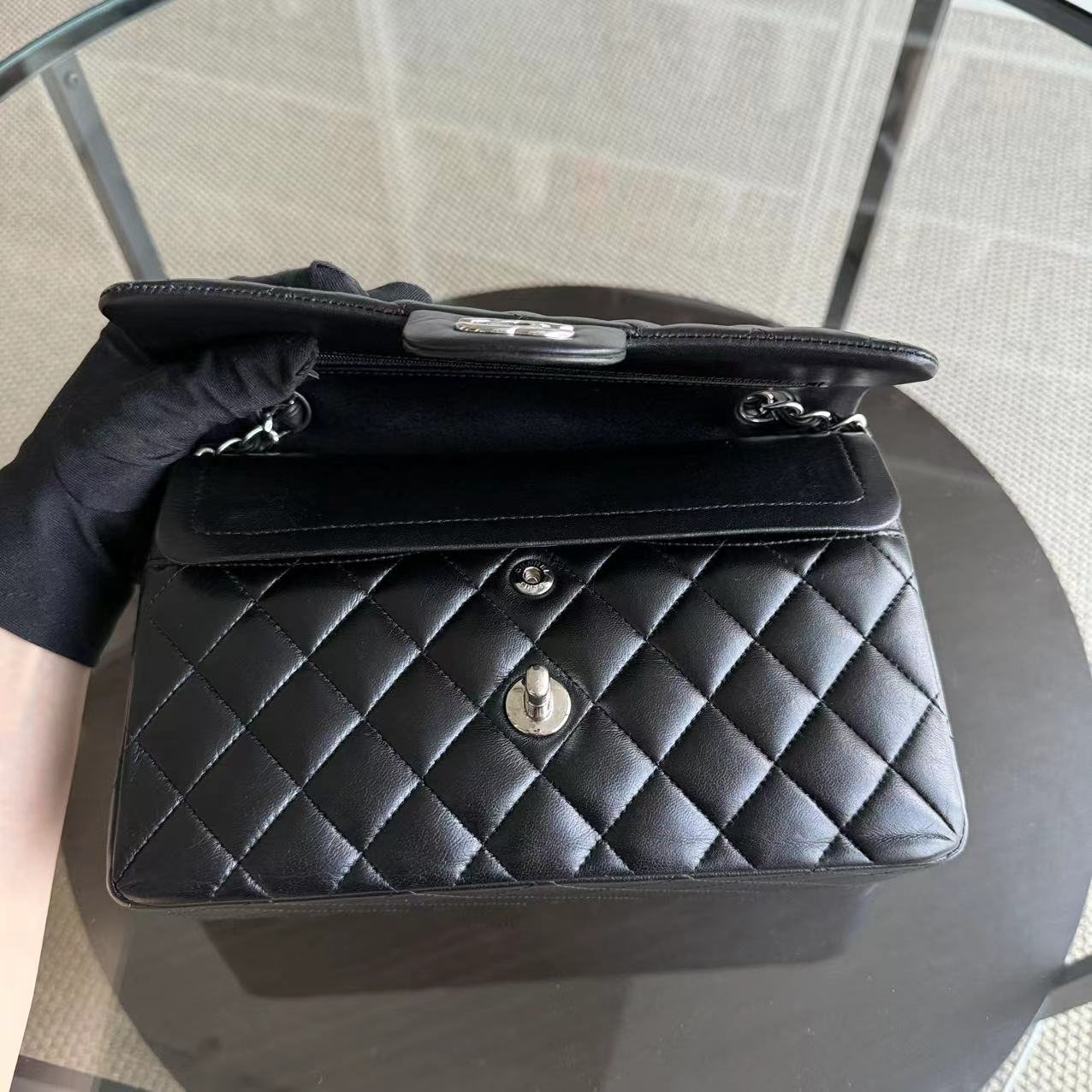 *Full Set, Receipt* Chanel Classic Flap Small - 23CM Quilted Lambskin Black Silver Hardware Series 27