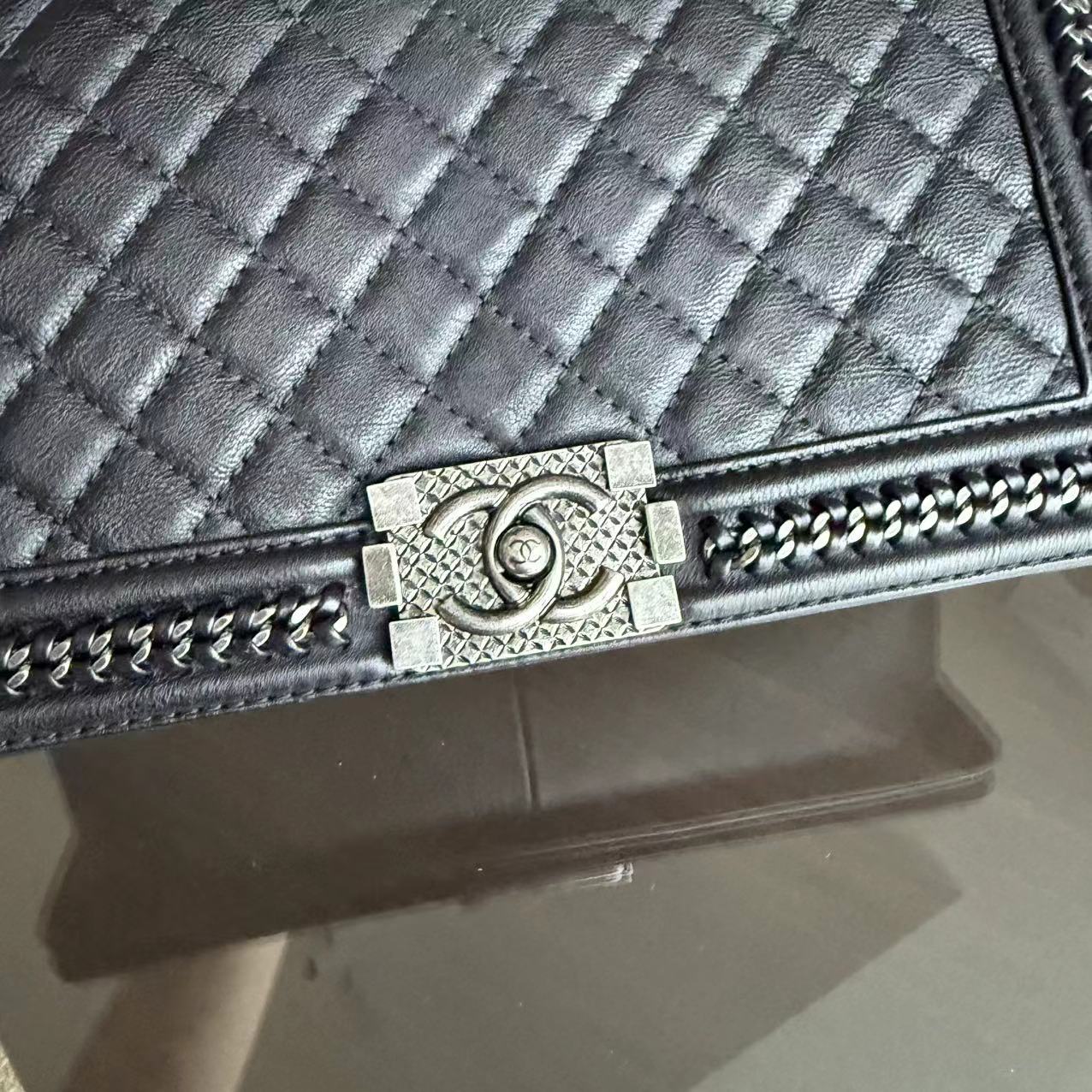 Chanel Boy Medium Handle - 28CM Quilted Calfskin Palladium Silver Hardware Series 23