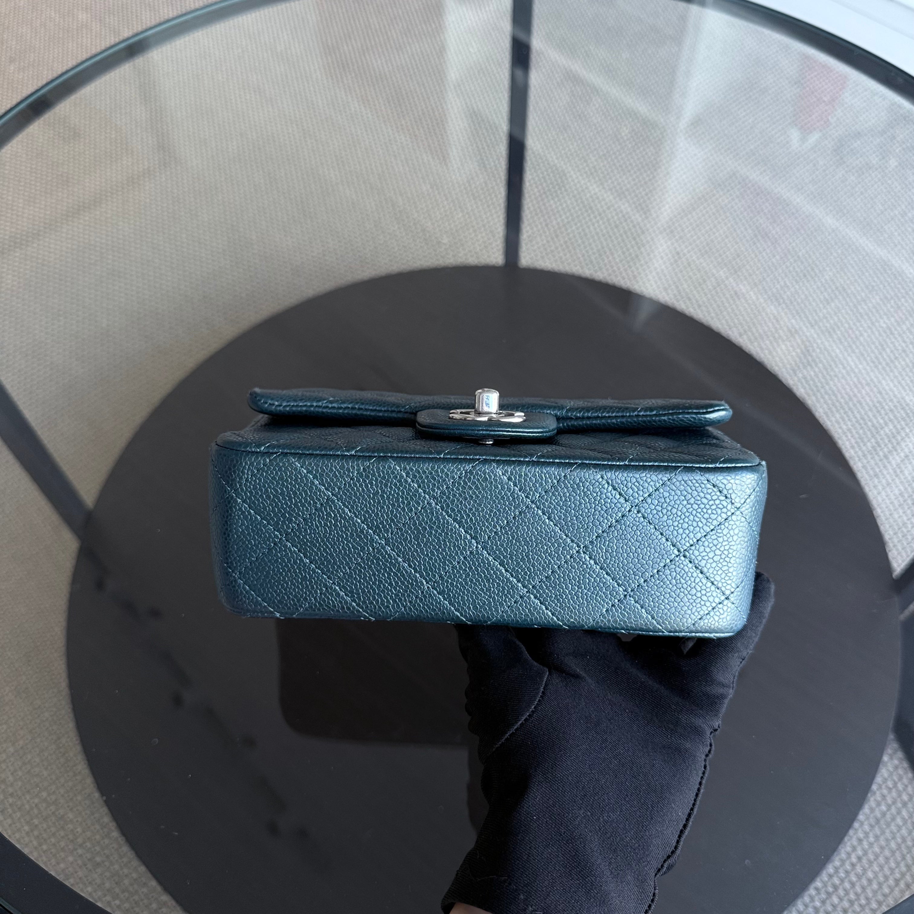 Chanel Classic Flap Mini - 20CM Caviar Quilted Dark Blue Green Silver Hardware Series 20