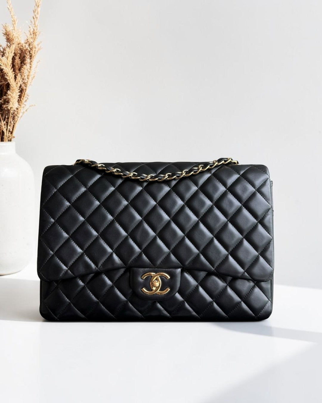Chanel Classic Flap Maxi - 34CM Quilted Lambskin Double Flap Black Gold Hardware Series 15