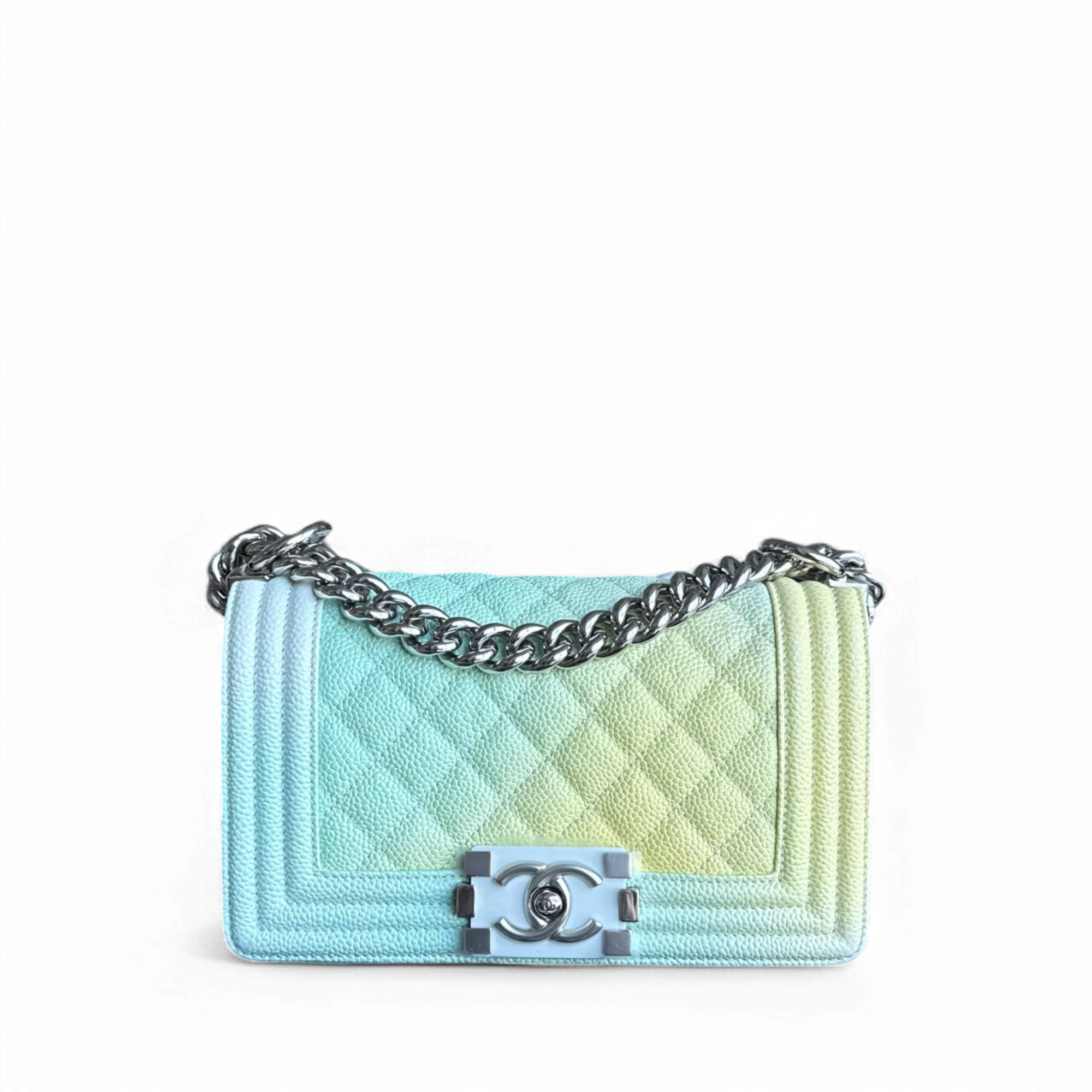 Chanel Boy Small - Caviar 20CM Quilted Rainbow Silver Hardware Series 25