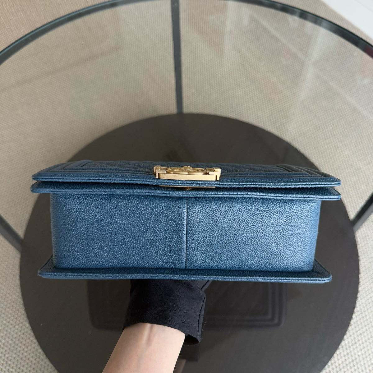 Chanel Boy Medium - Caviar 25CM Quilted Blue Gold Hardware Series 23 (Copy)