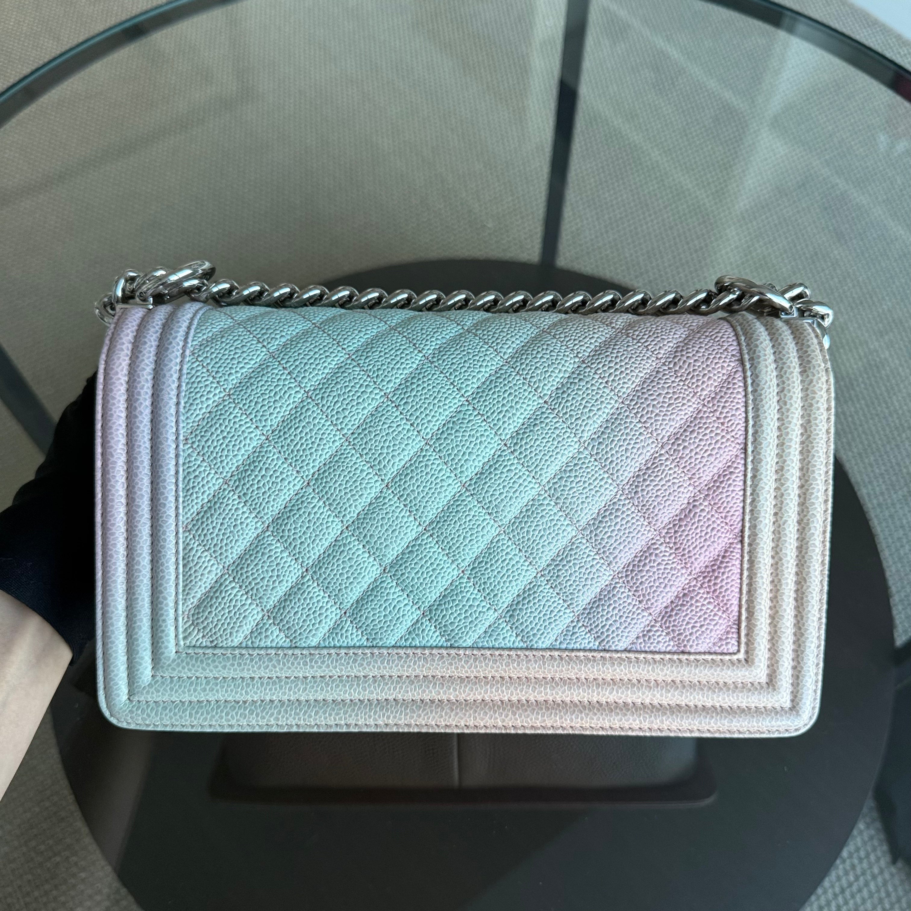 Chanel Boy Medium - Caviar Rainbow 25CM Quilted Silver Hardware Series 25