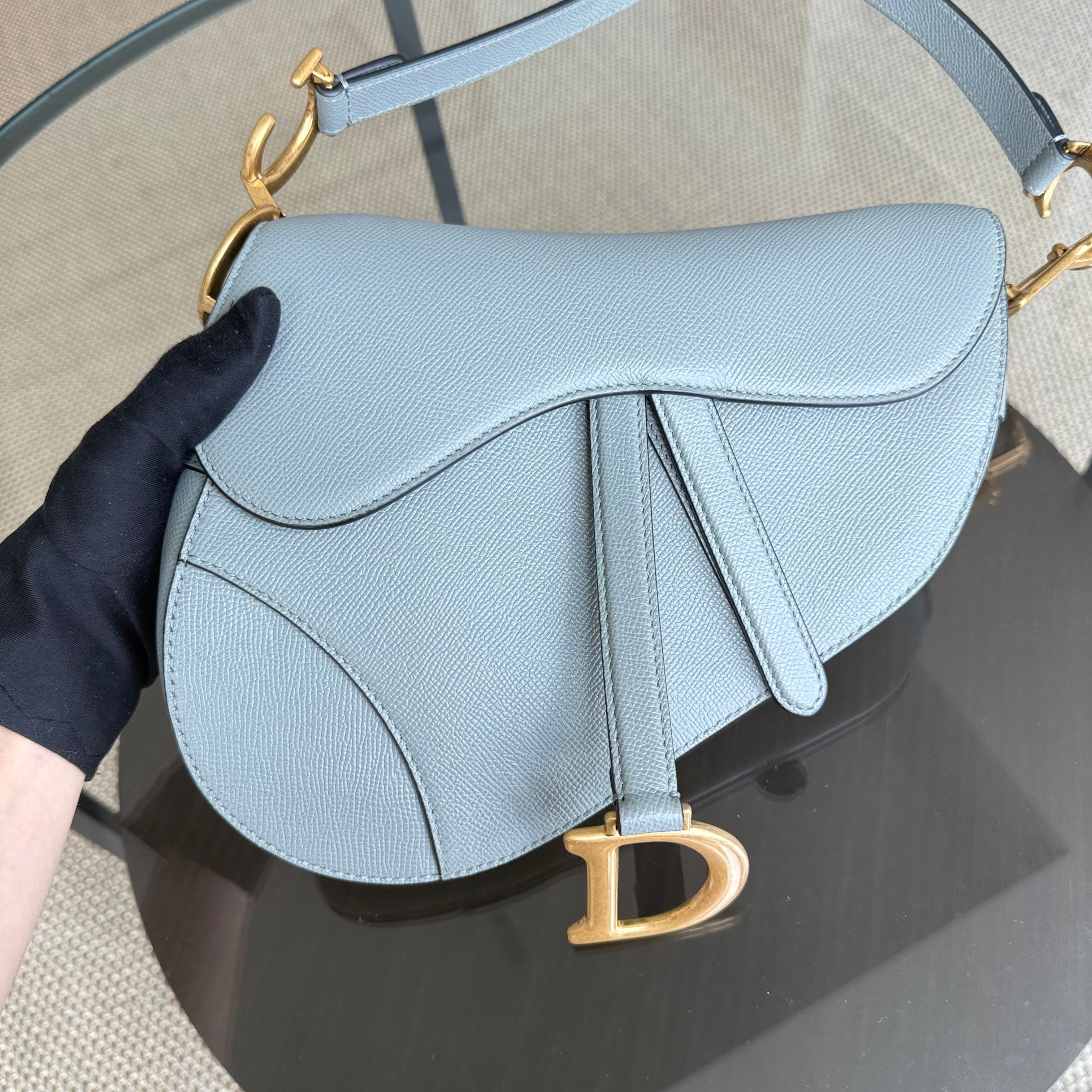 Dior Saddle Medium - Grained Calfskin Haze Blue Gold Hardware