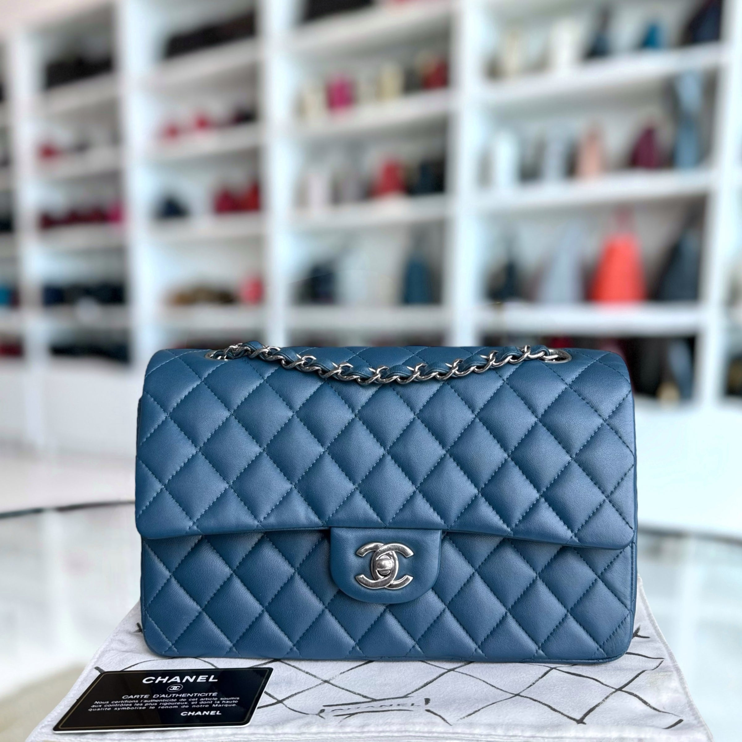 Chanel Classic Flap Medium - Caviar 25CM Quilted Blue Lambskin Silver Hardware Series 28