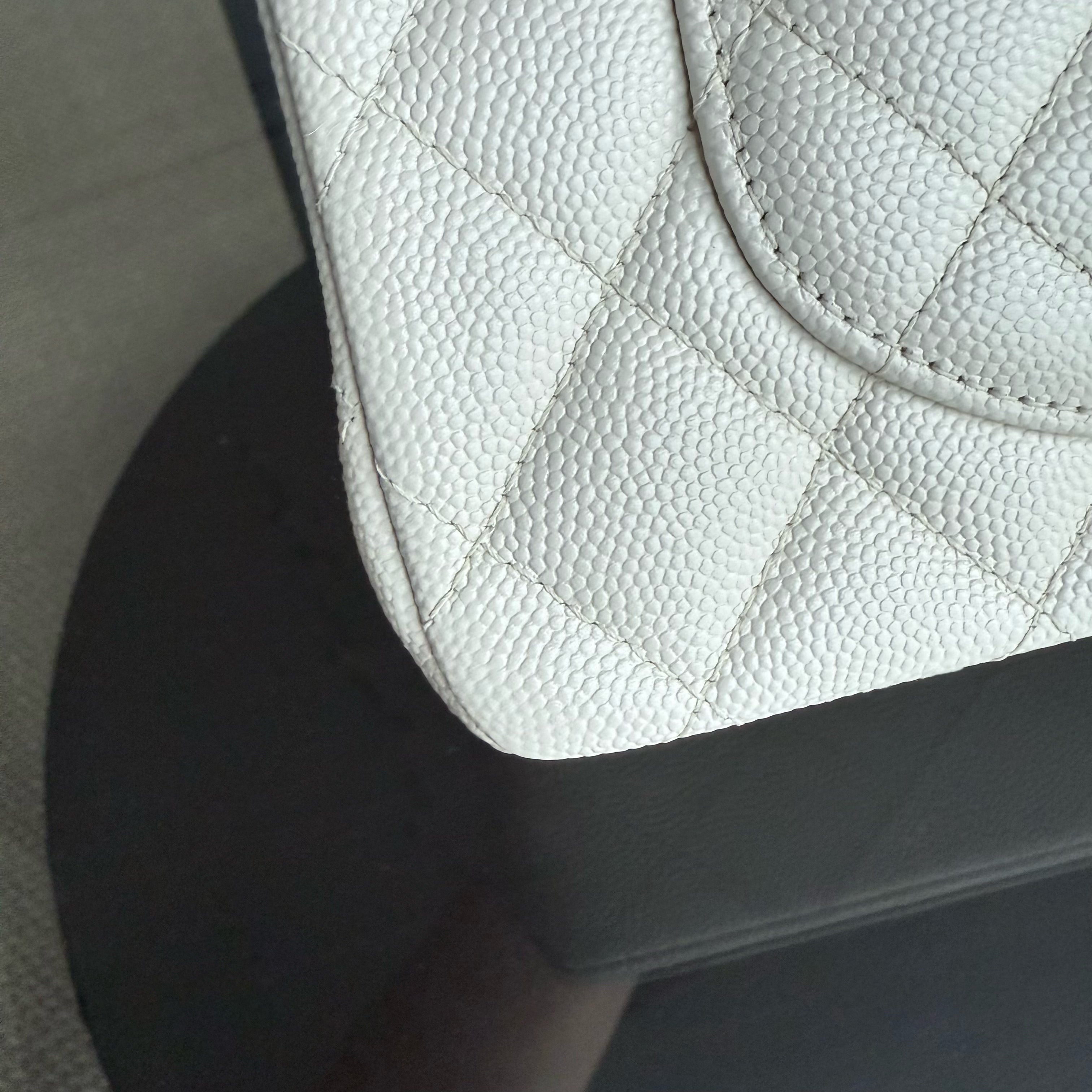 Chanel Classic Flap Small - Caviar 23CM Quilted Grained Calfskin White Light Gold Hardware Microchipped