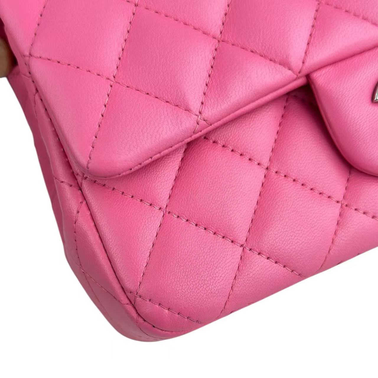 Chanel Classic Flap Mini - 20CM Quilted Lambskin Rectangle Pink Silver Hardware Series 27