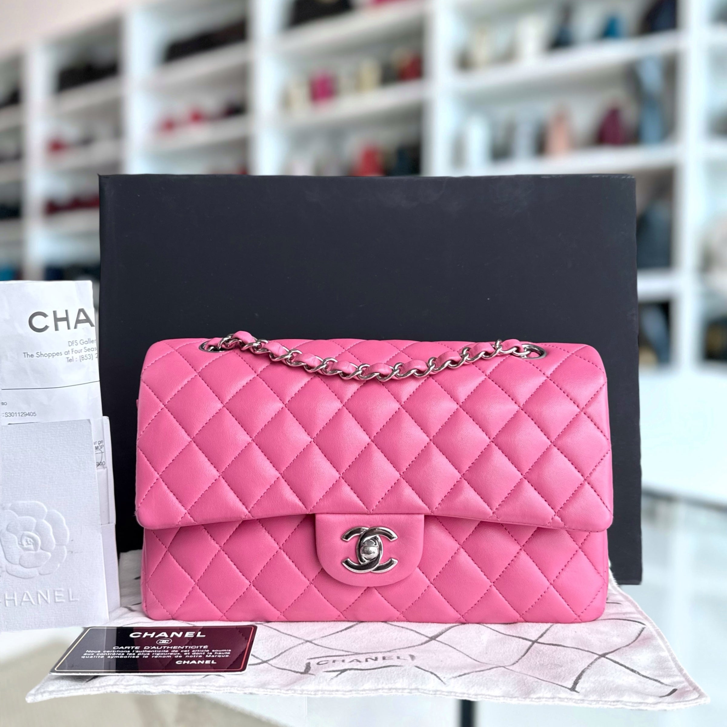 Chanel Classic Flap Medium - 25CM Quilted Lambskin Pink Silver Hardware Series 27