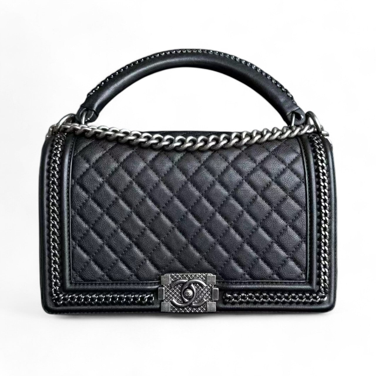 Chanel Boy Medium Handle - 28CM Quilted Calfskin Palladium Silver Hardware Series 23