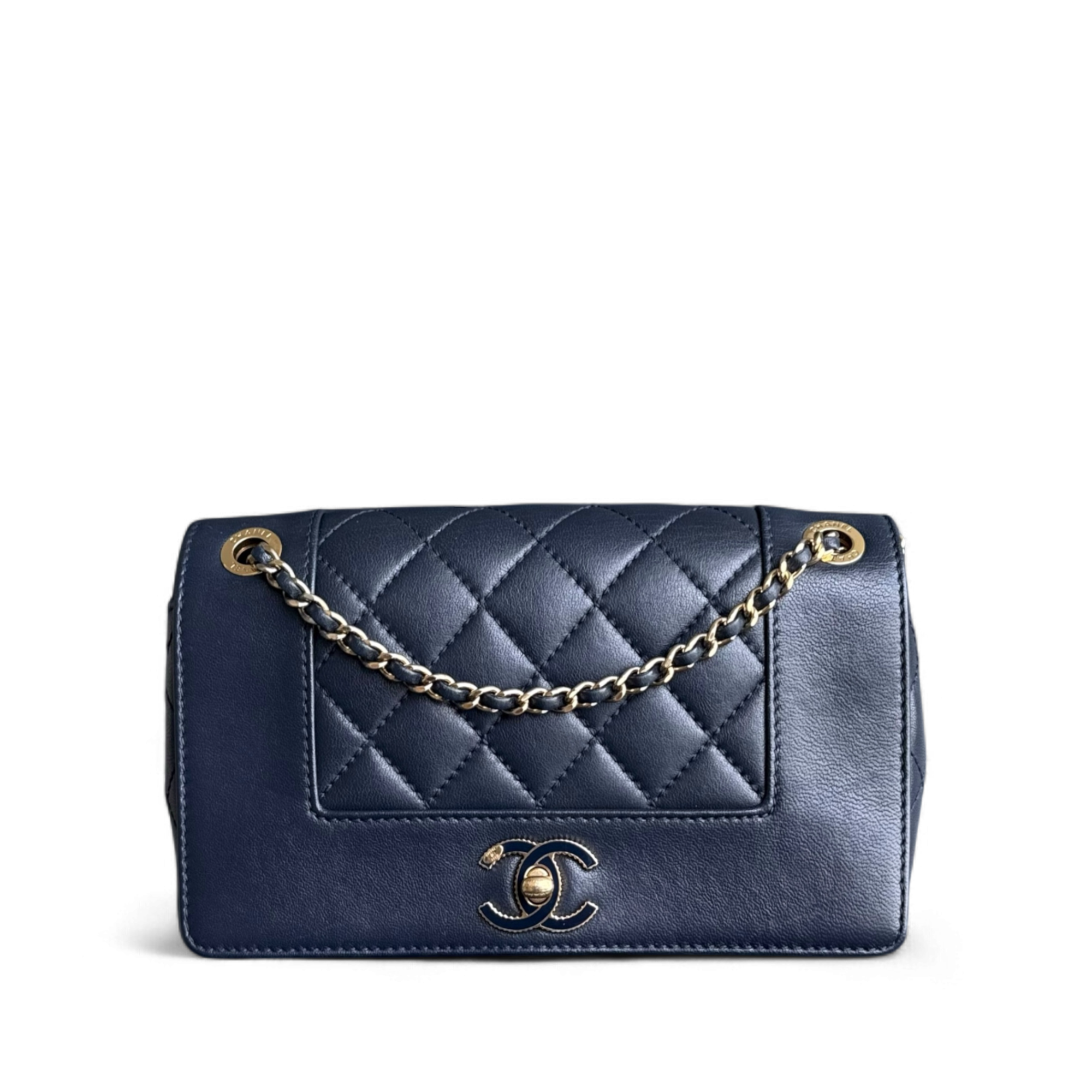 Chanel Mademoiselle Flap Bag - Small 23CM Quilted Lambskin Dark Blue Gold Hardware Series 23