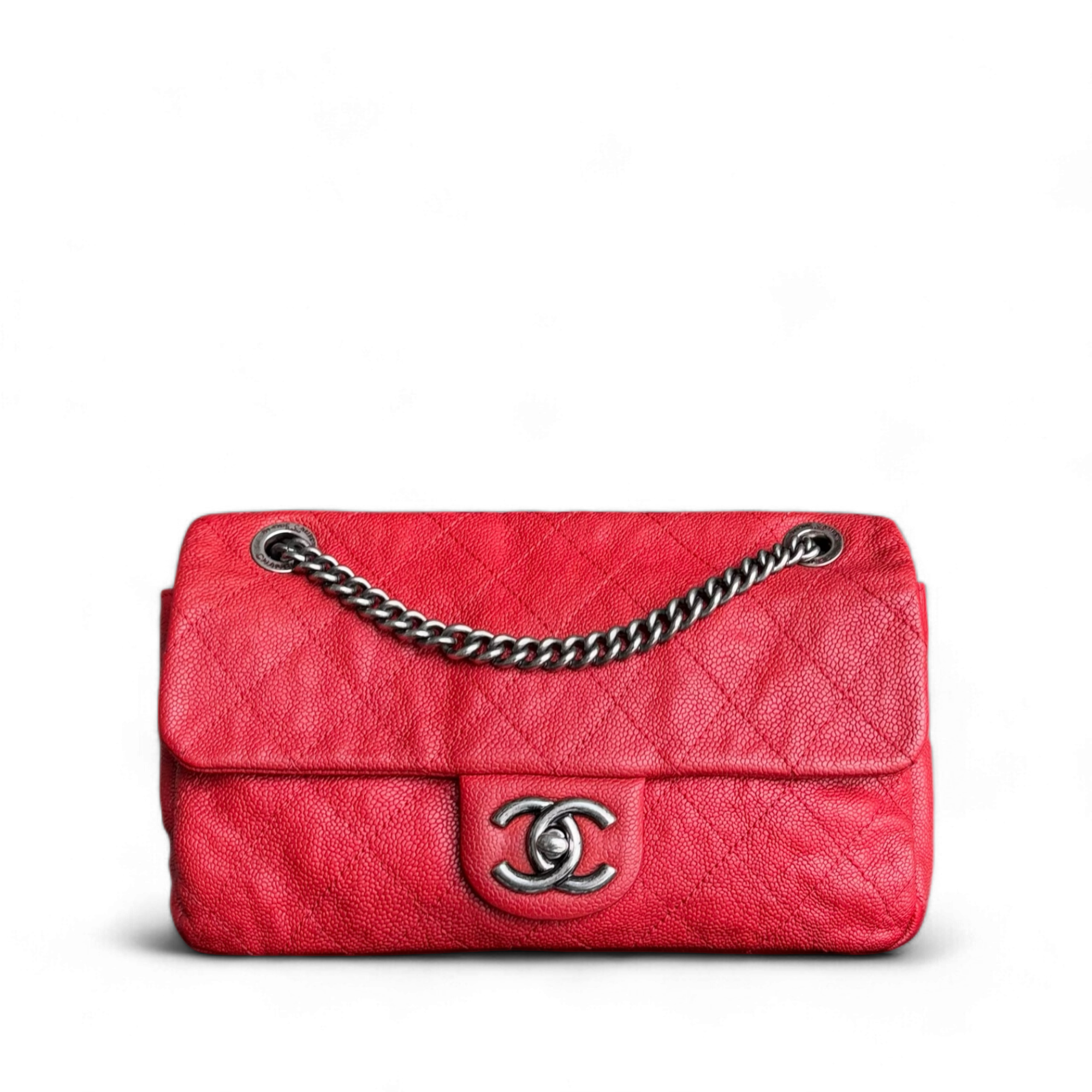 Chanel Easy Flap Medium - Seasonal Flap 25CM Quilted Caviar Red Ruthenium Silver Hardware Series 15