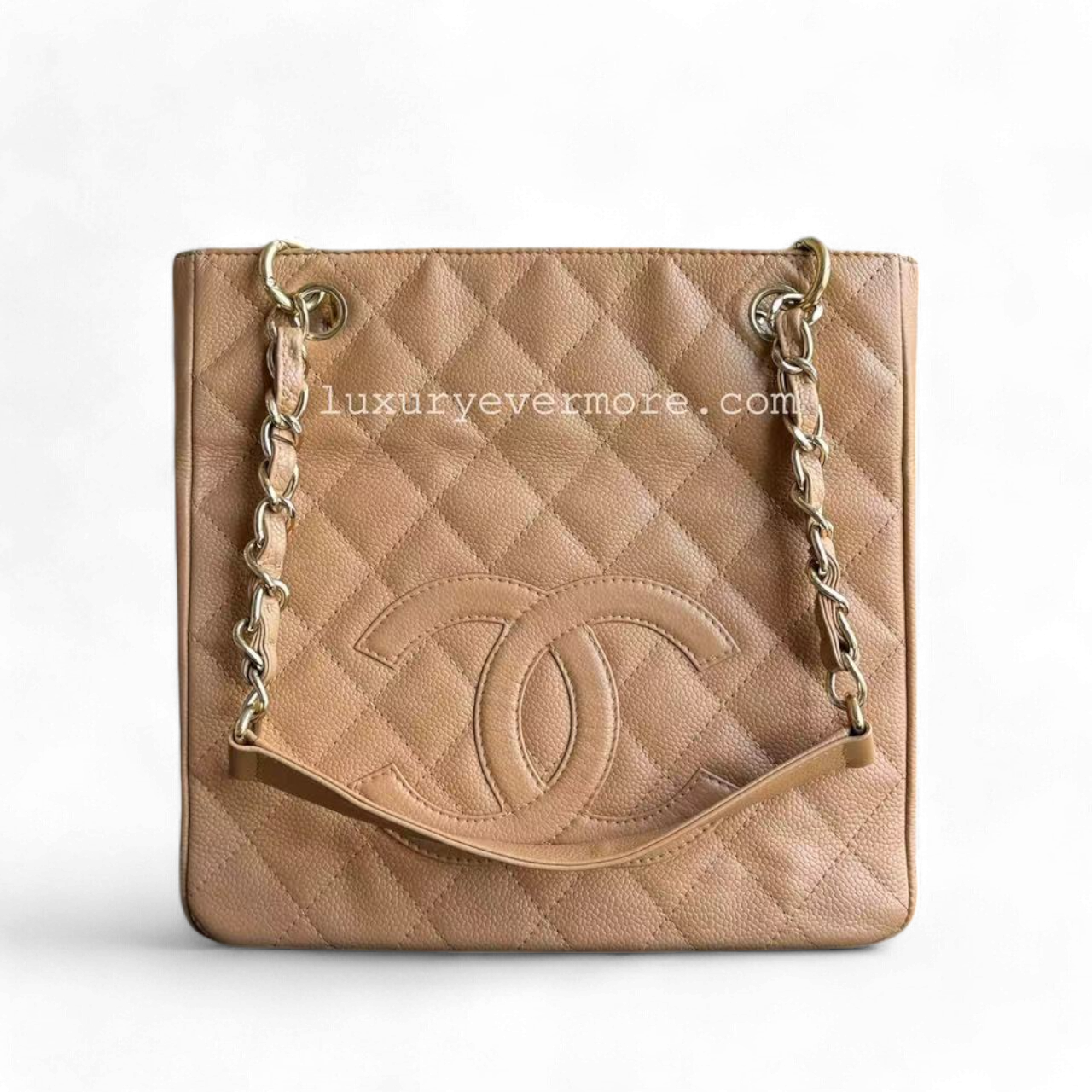 Caivar PST Petite Shopping Tote Quilted Beige Golden Hardware Series 11