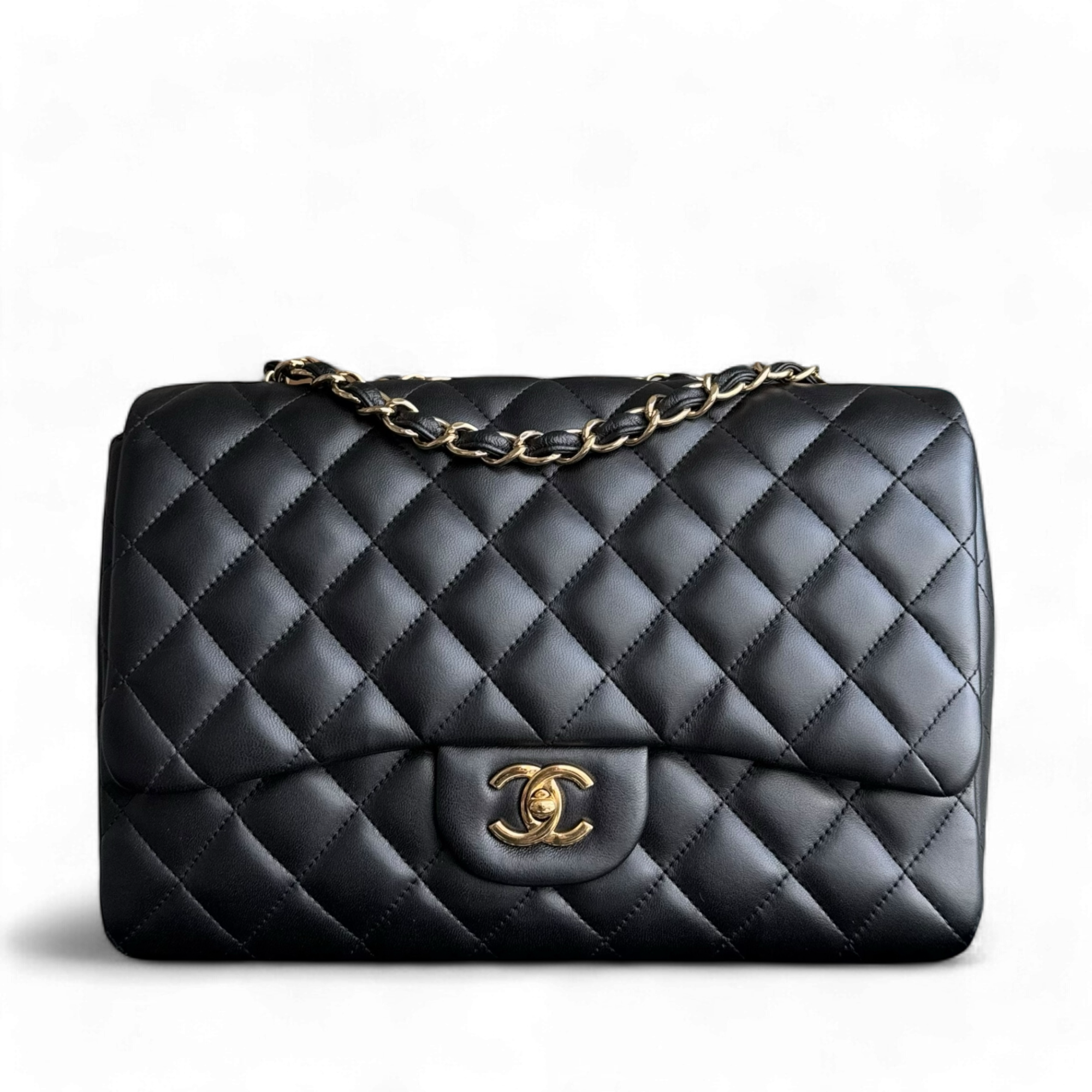 Chanel Classic Flap Jumbo - 30CM Quilted Lambskin Single Flap Black Gold Hardware Series 13